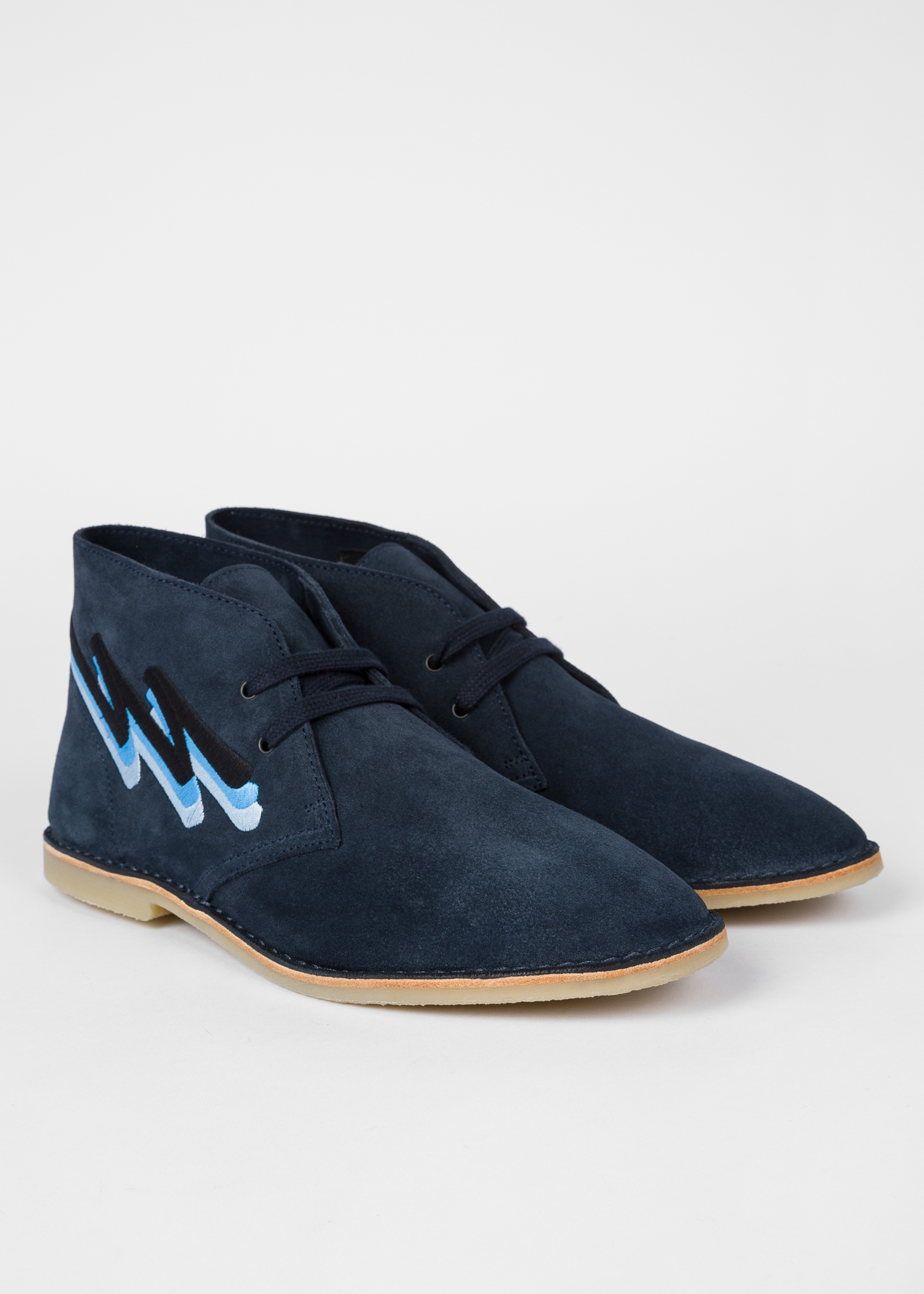 Men's Navy Suede 'Norman' Boots With Embroidery