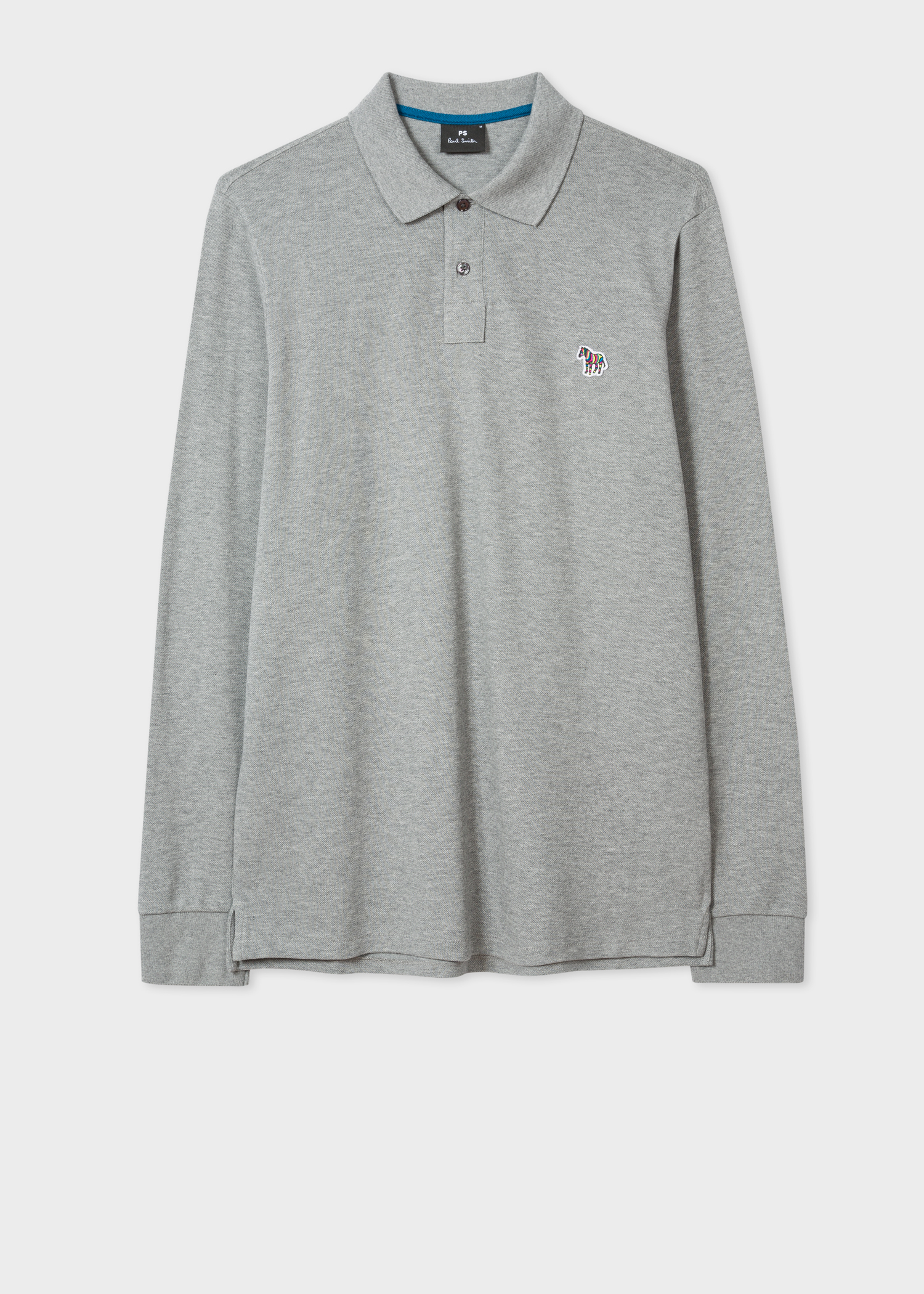 Grey Cotton Zebra Logo Long-Sleeve Polo Shirt