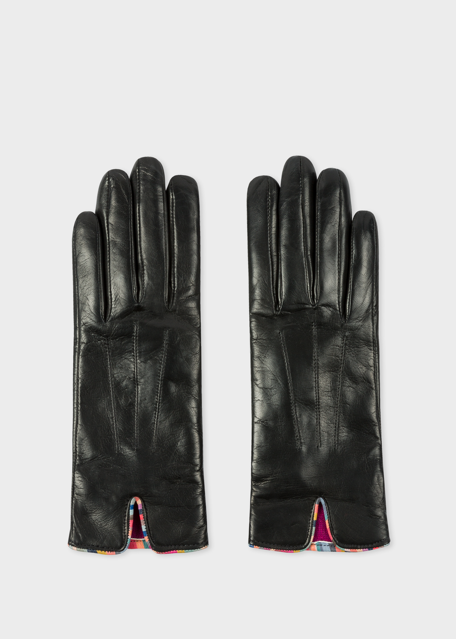Women's Black Leather Gloves With 'Swirl' Piping by Paul Smith
