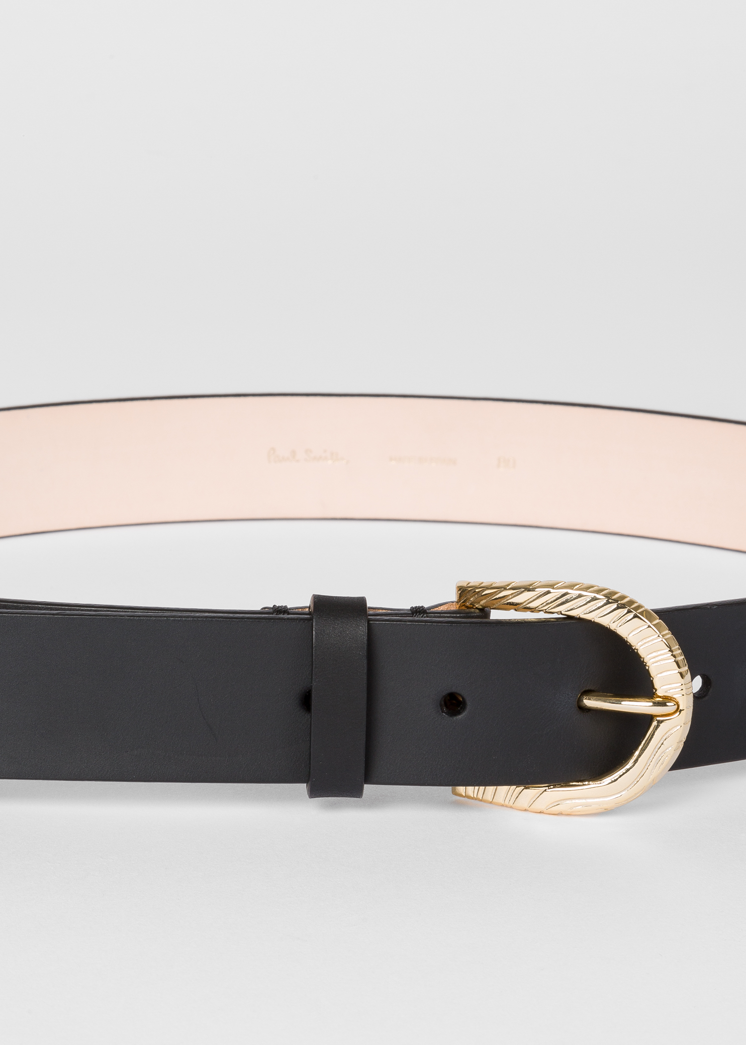 Detail view - Women's Black Leather Belt With 'Swirl' Embossed Buckle Paul Smith