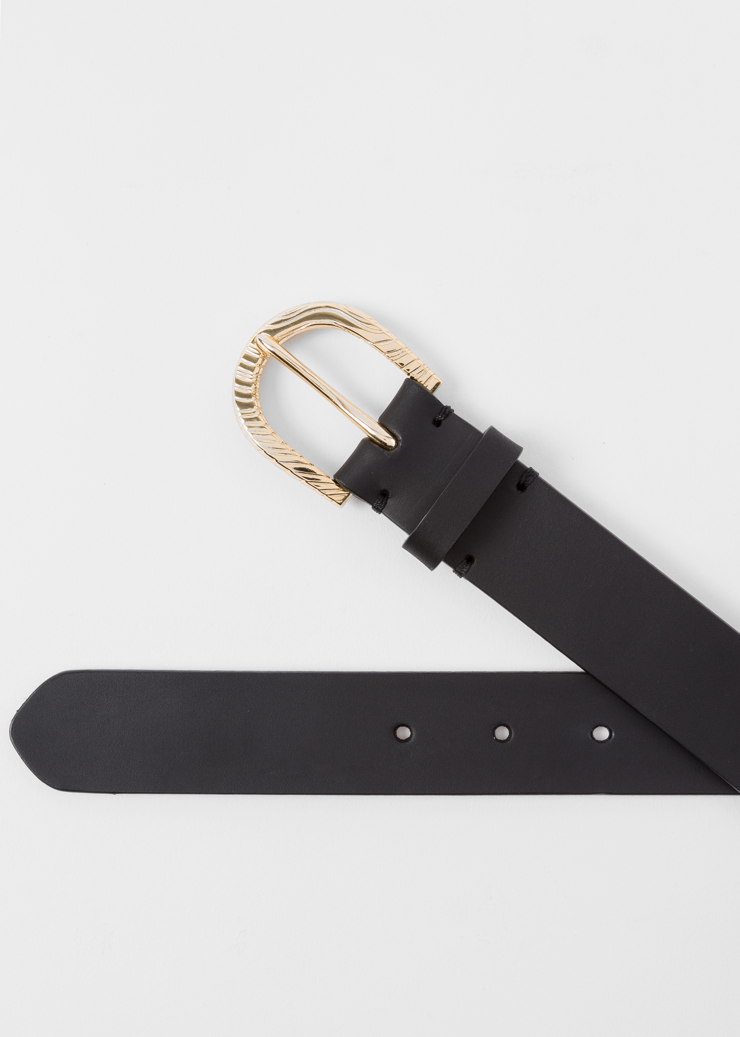 Buckle detail - Women's Black Leather Belt With 'Swirl' Embossed Buckle Paul Smith