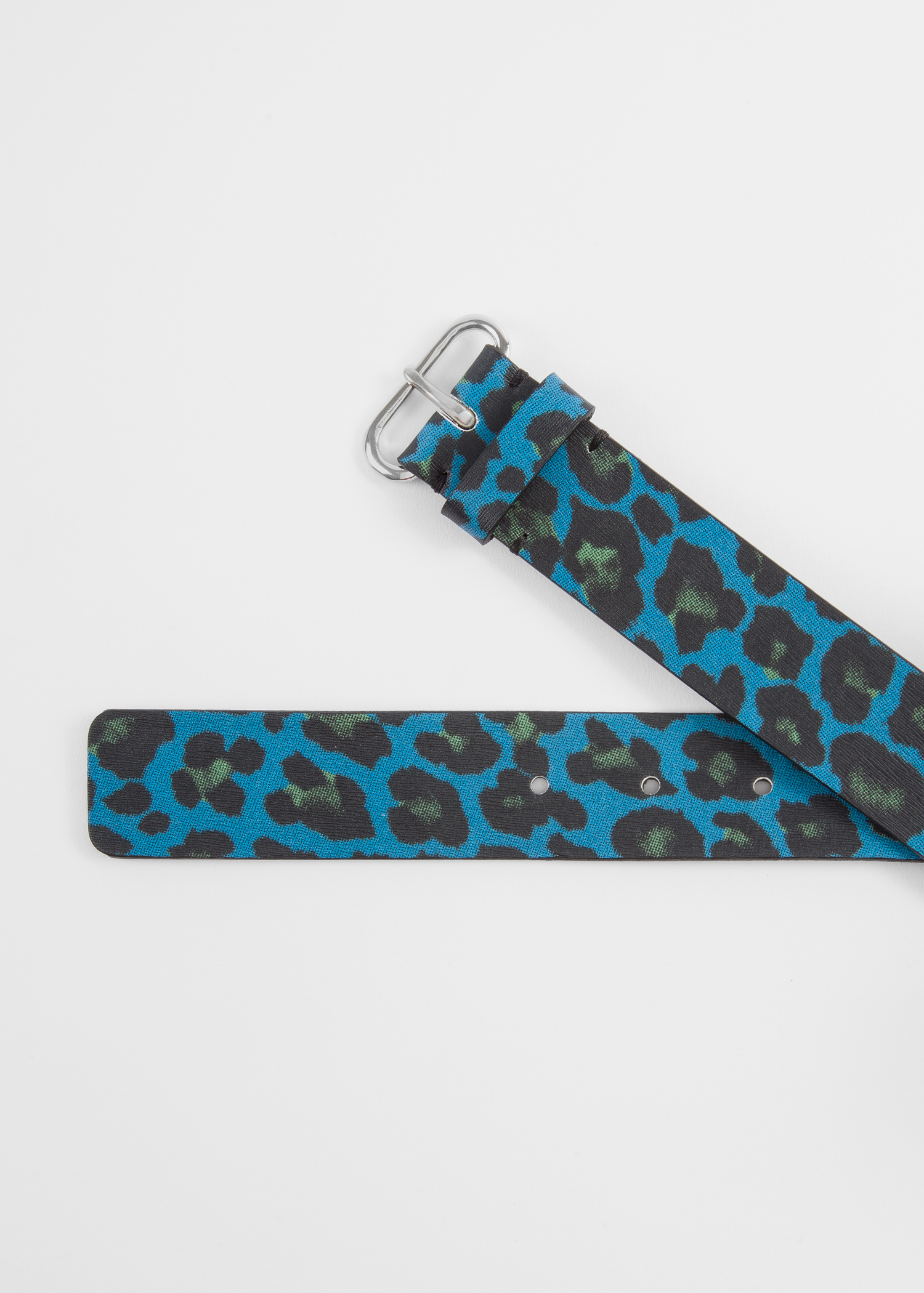 Buckle View - Women's Blue 'Leopard' Print Leather Belt Paul Smith