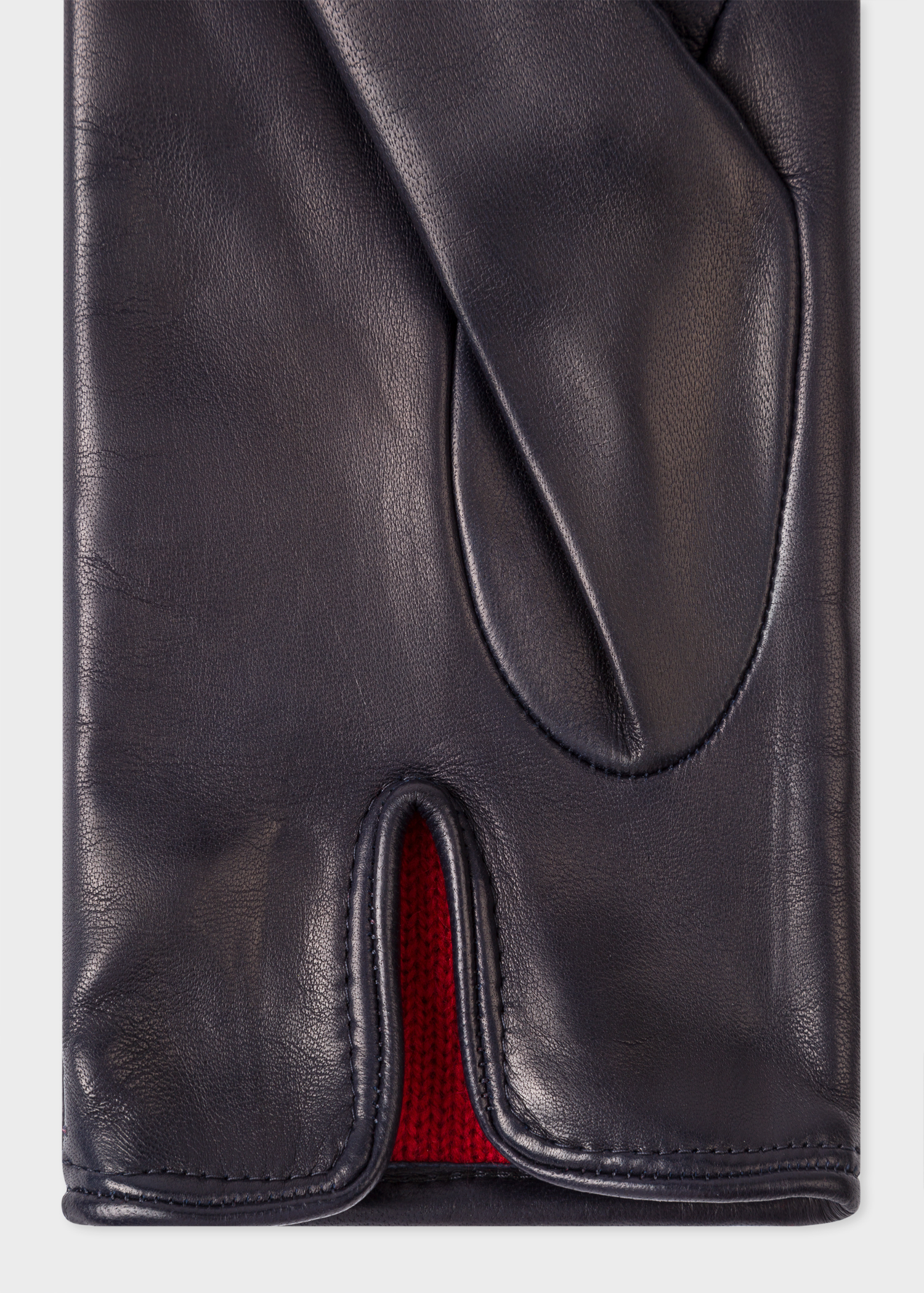 Detail view - Women's Navy Leather Gloves With 'Swirl' Stitching Details Paul Smith