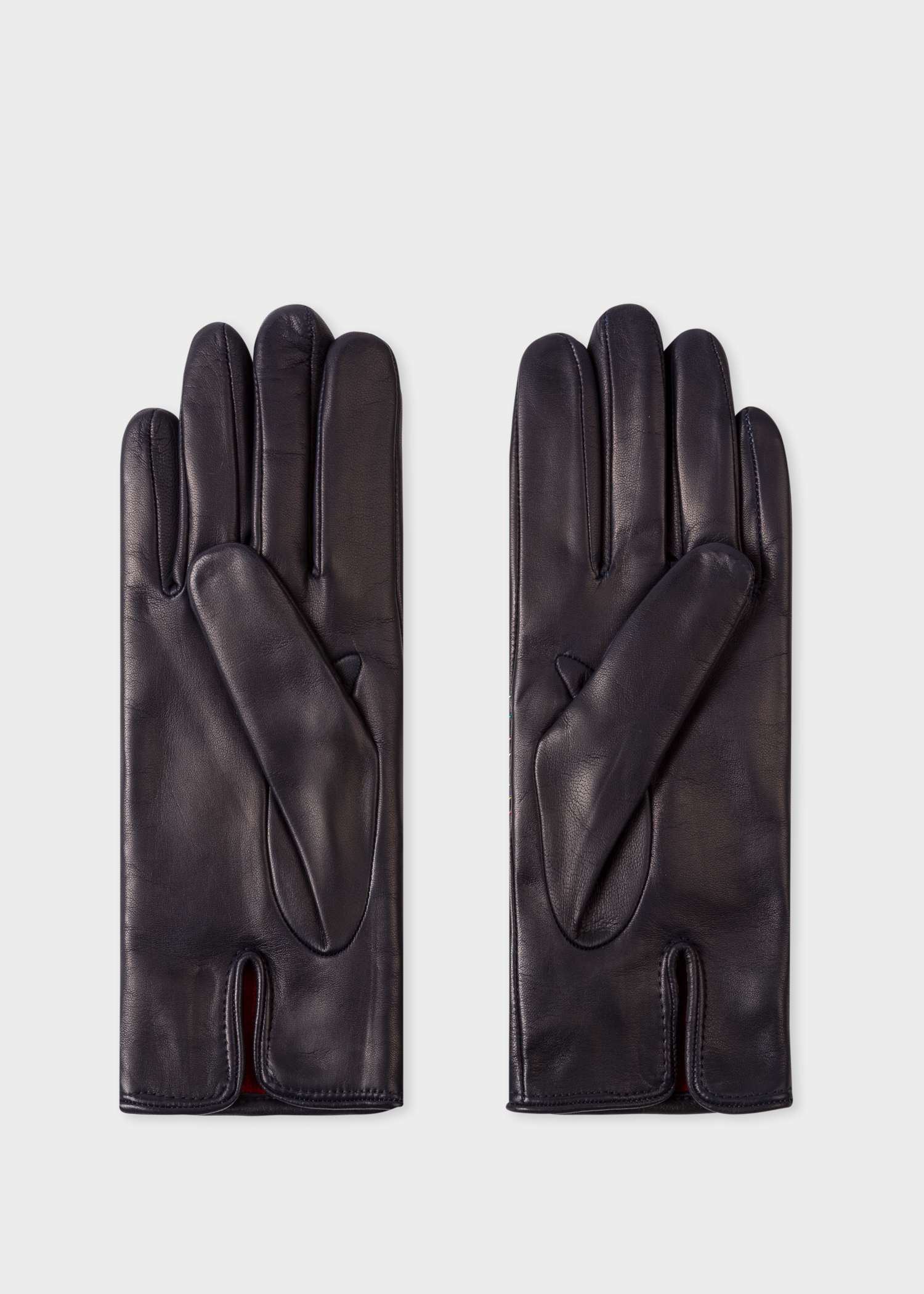 Inside view - Women's Navy Leather Gloves With 'Swirl' Stitching Details Paul Smith
