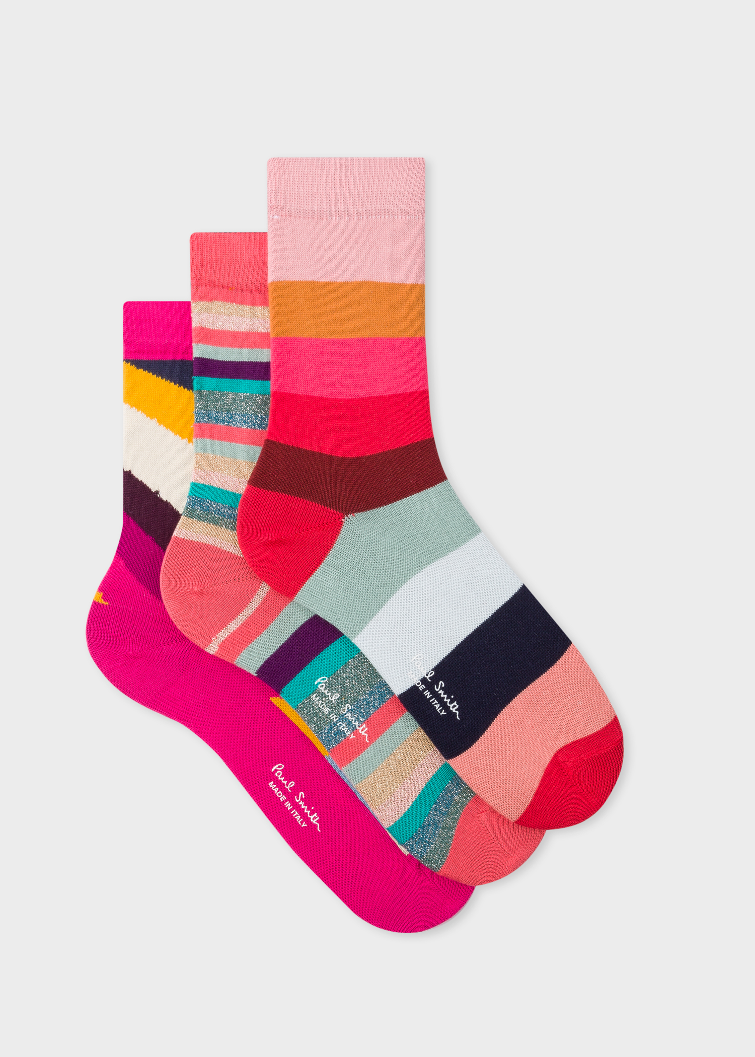 Pack view - Women's Pink Mixed Stripe Socks Three Pack Paul Smith