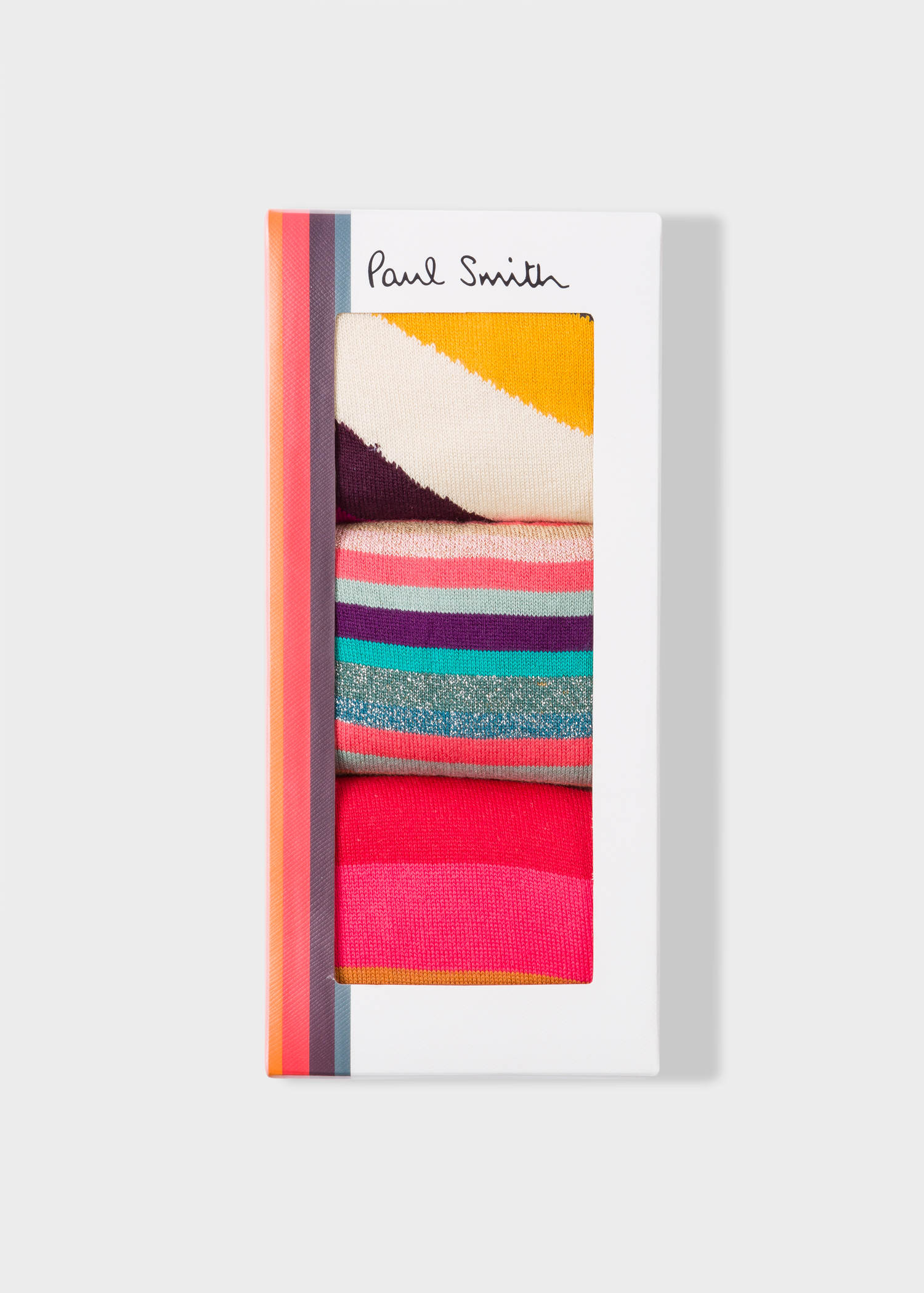 Box view - Women's Pink Mixed Stripe Socks Three Pack Paul Smith