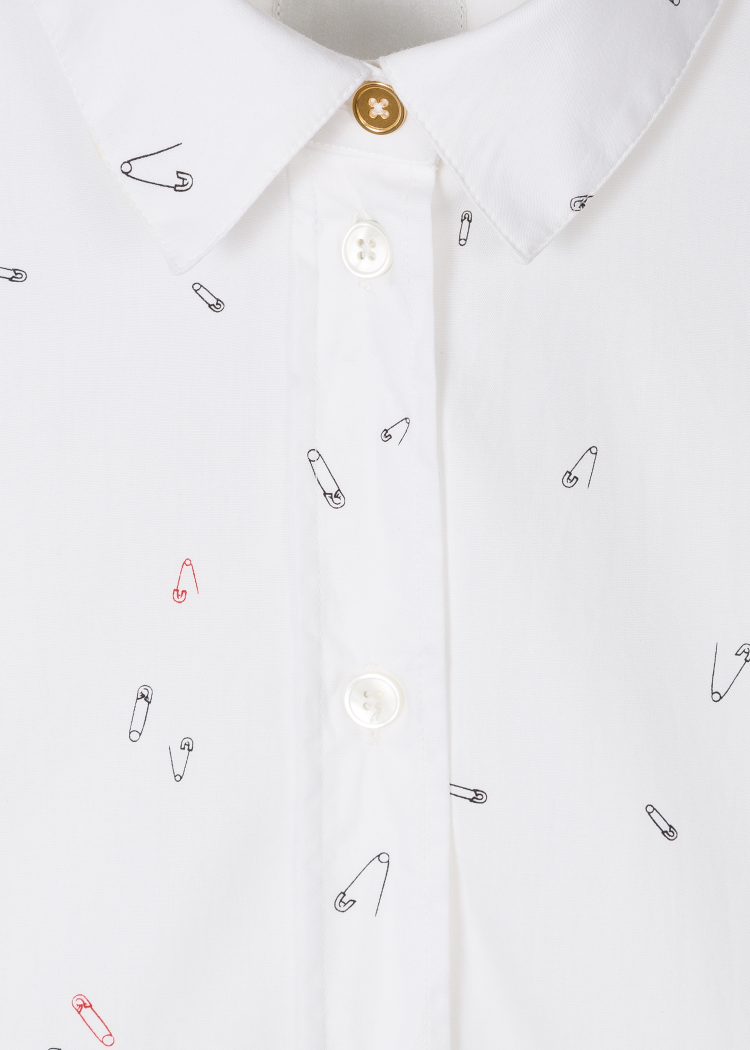 Collar view - Women's Slim-Fit White 'Safety Pins' Print Cotton Shirt Paul Smith