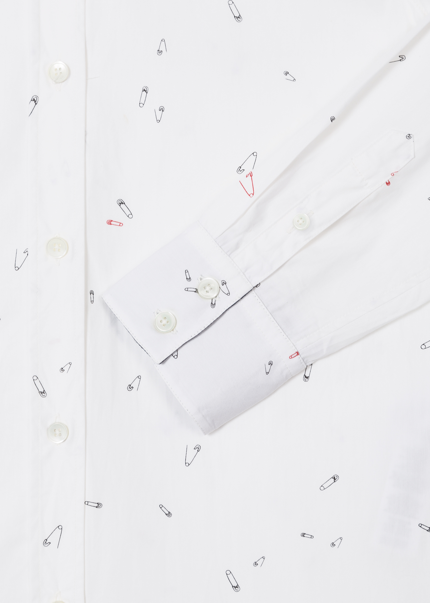 Cuff view - Women's Slim-Fit White 'Safety Pins' Print Cotton Shirt Paul Smith