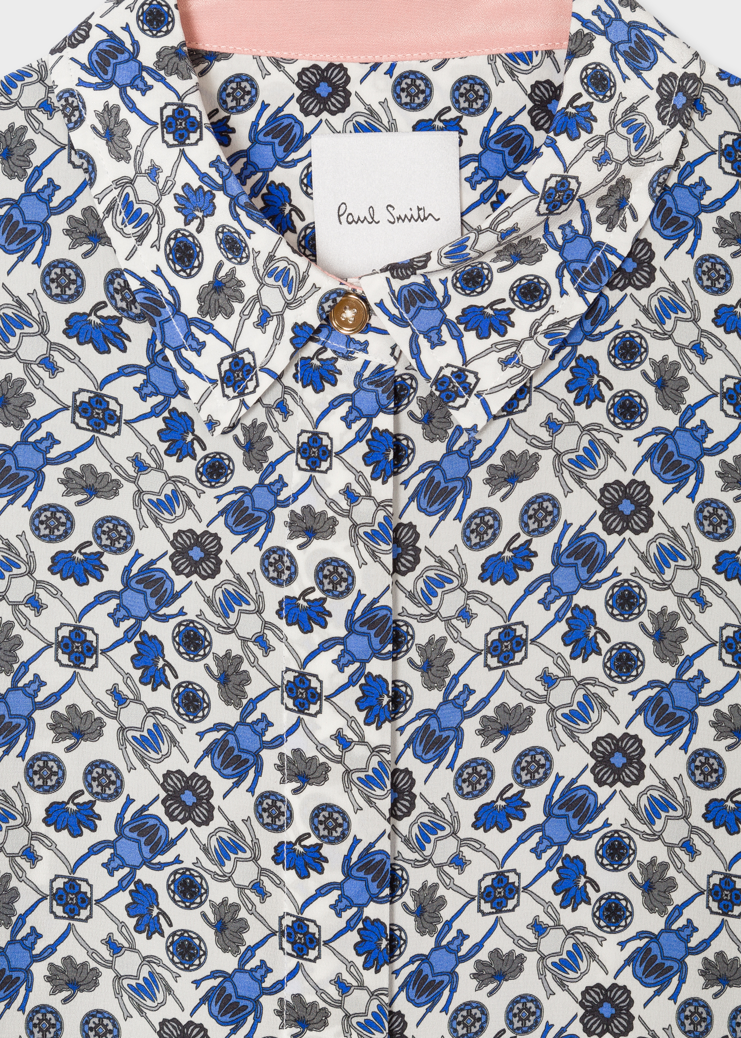 Collar view - Women's White 'Goliath Beetle' Print Silk Shirt Paul Smith