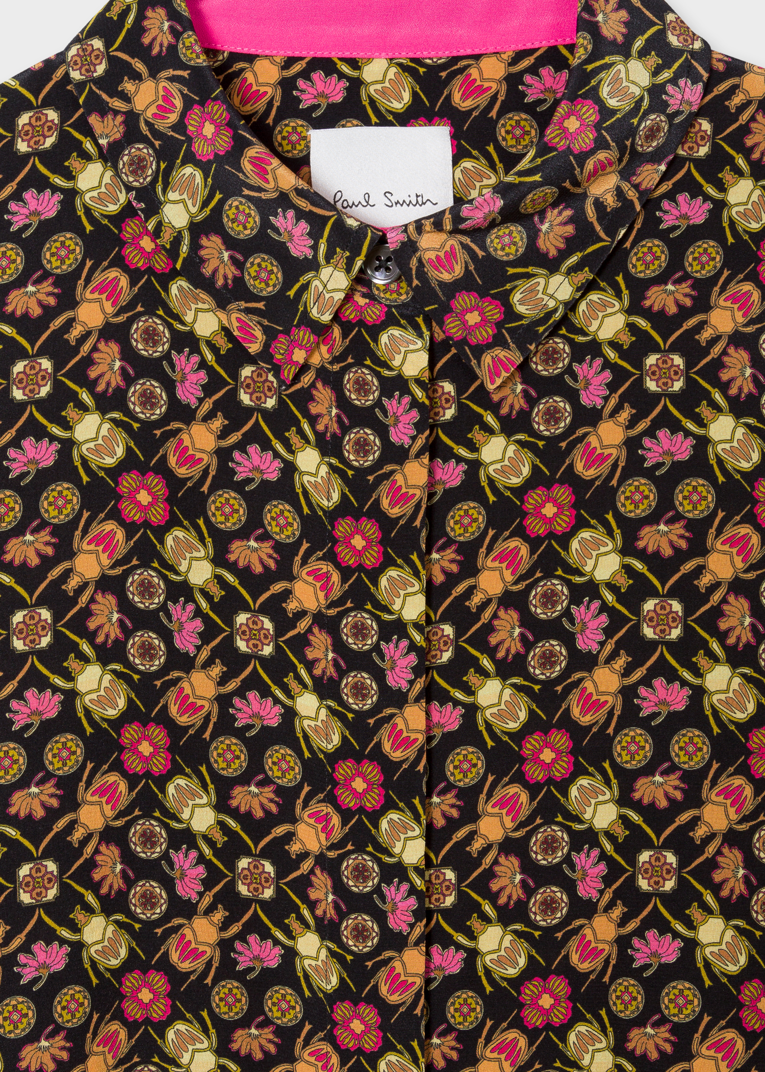 Collar view - Women's Black 'Ditsy Beetle' Print Silk Shirt Paul Smith