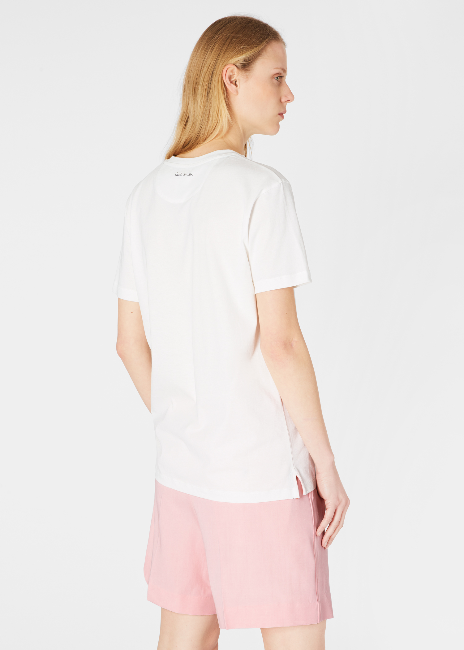 Model back close up - Women's White Large 'Rabbit' Print Organic-Cotton T-Shirt Paul Smith