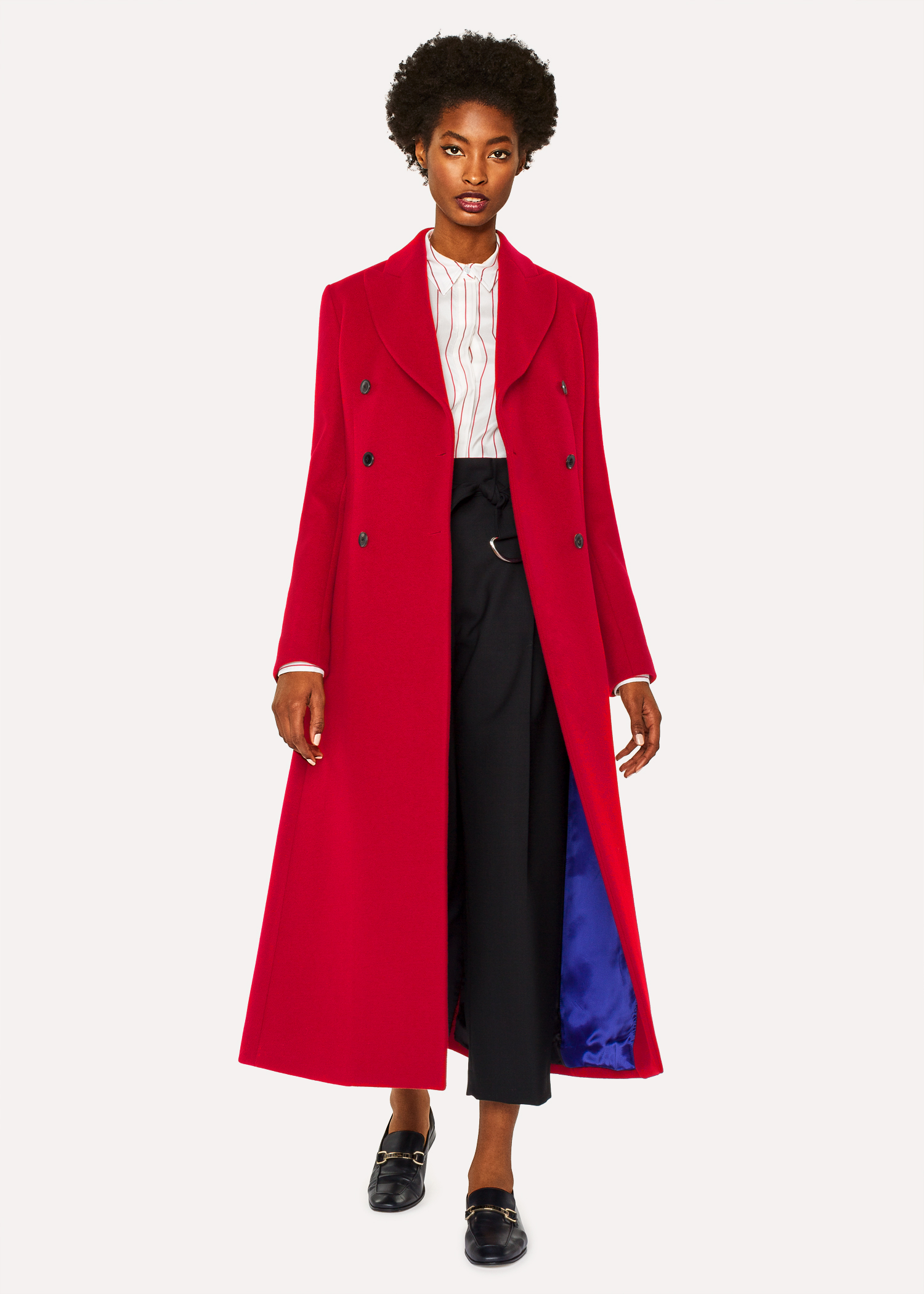 Women's Red Wool-Blend Double-Breasted Long Coat - Paul Smith