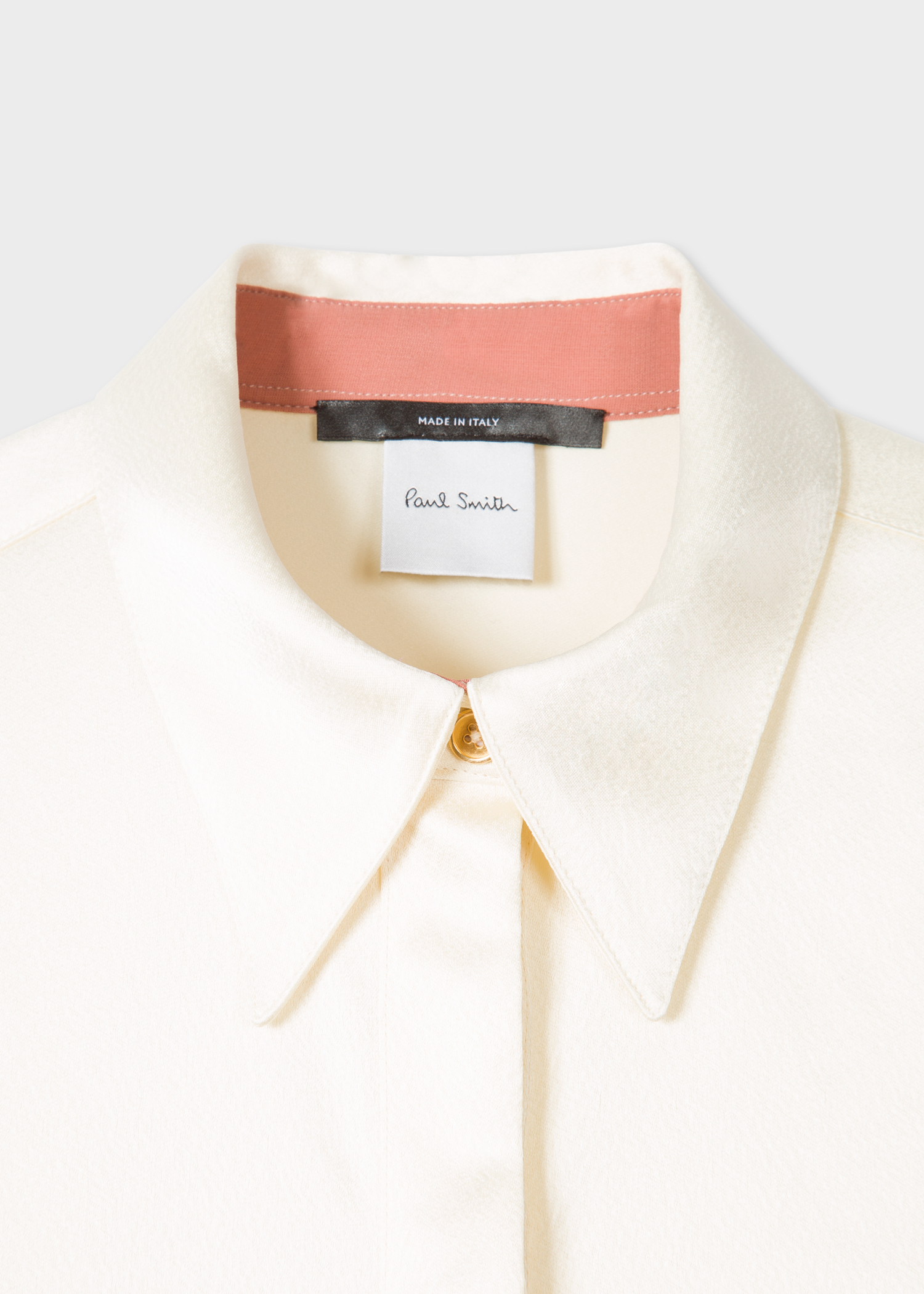 Collar View - Women's Cream Satin Panelled Tuxedo Shirt Paul Smith