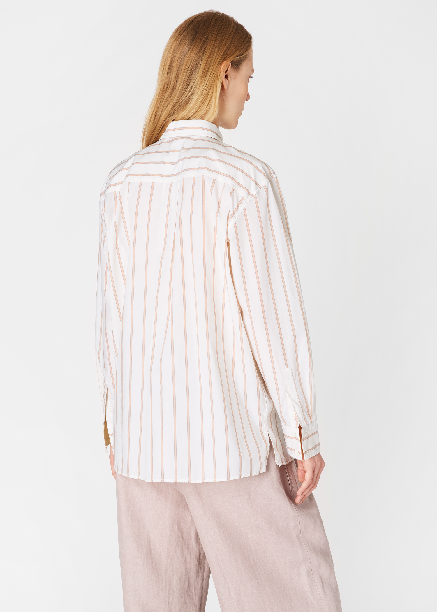 Model back close up - Women's Cream And Beige Stripe Cotton Shirt Paul Smith