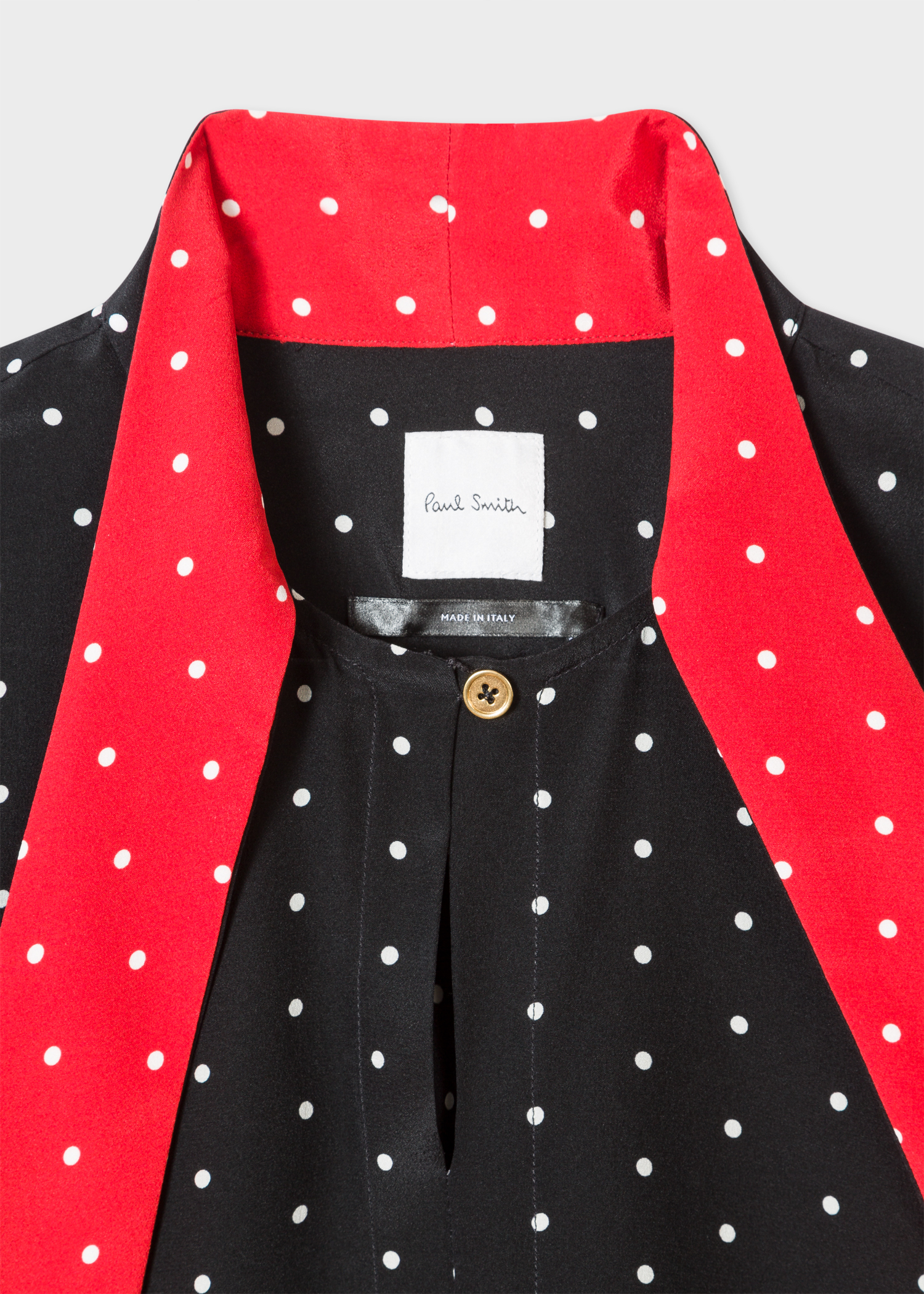 collar view - Women's Black Polka Dot Tie-Neck Silk Shirt Paul Smith