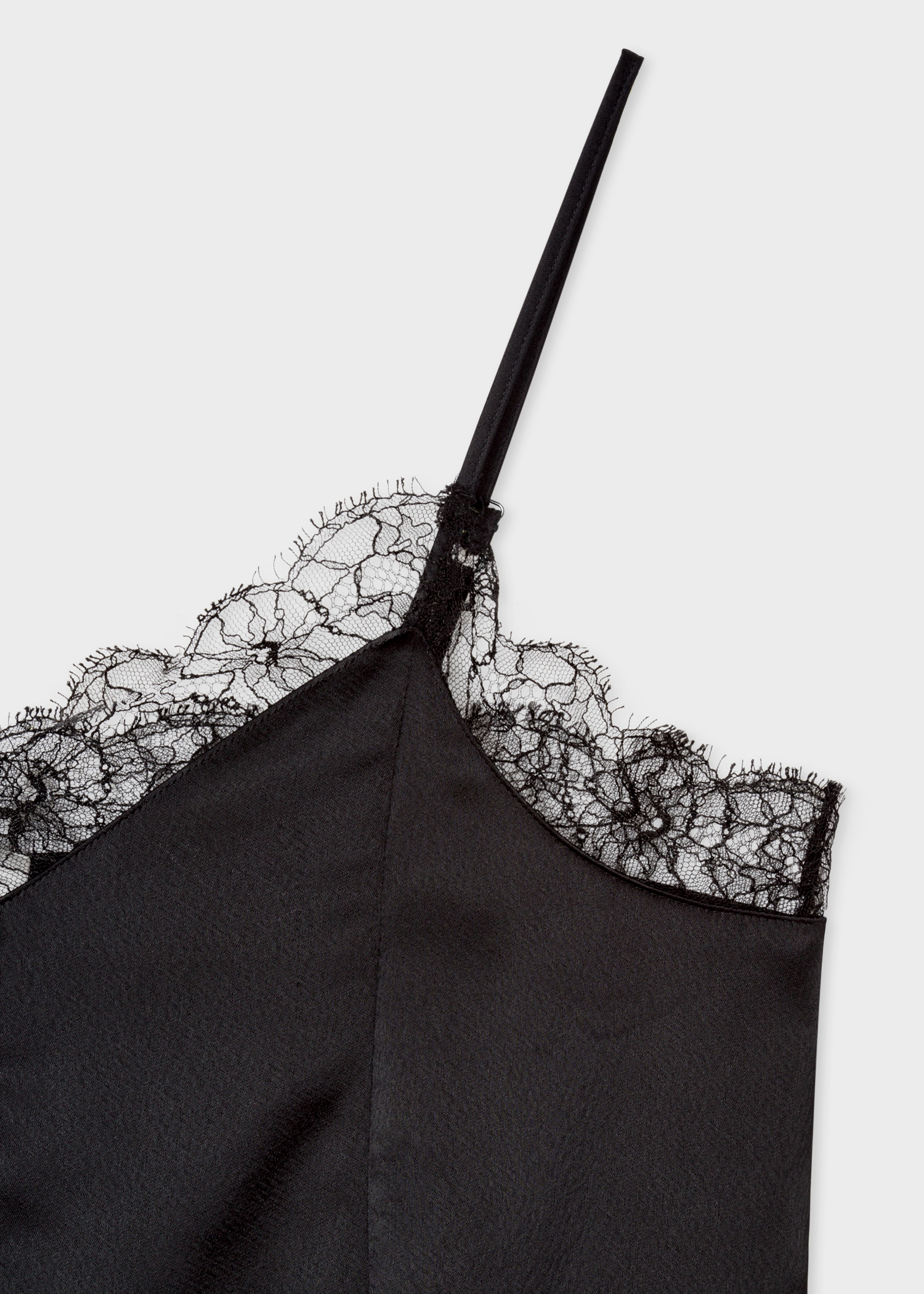 Detail view - Women's Black Satin Tuxedo Cami Top with Lace Trims Paul Smith