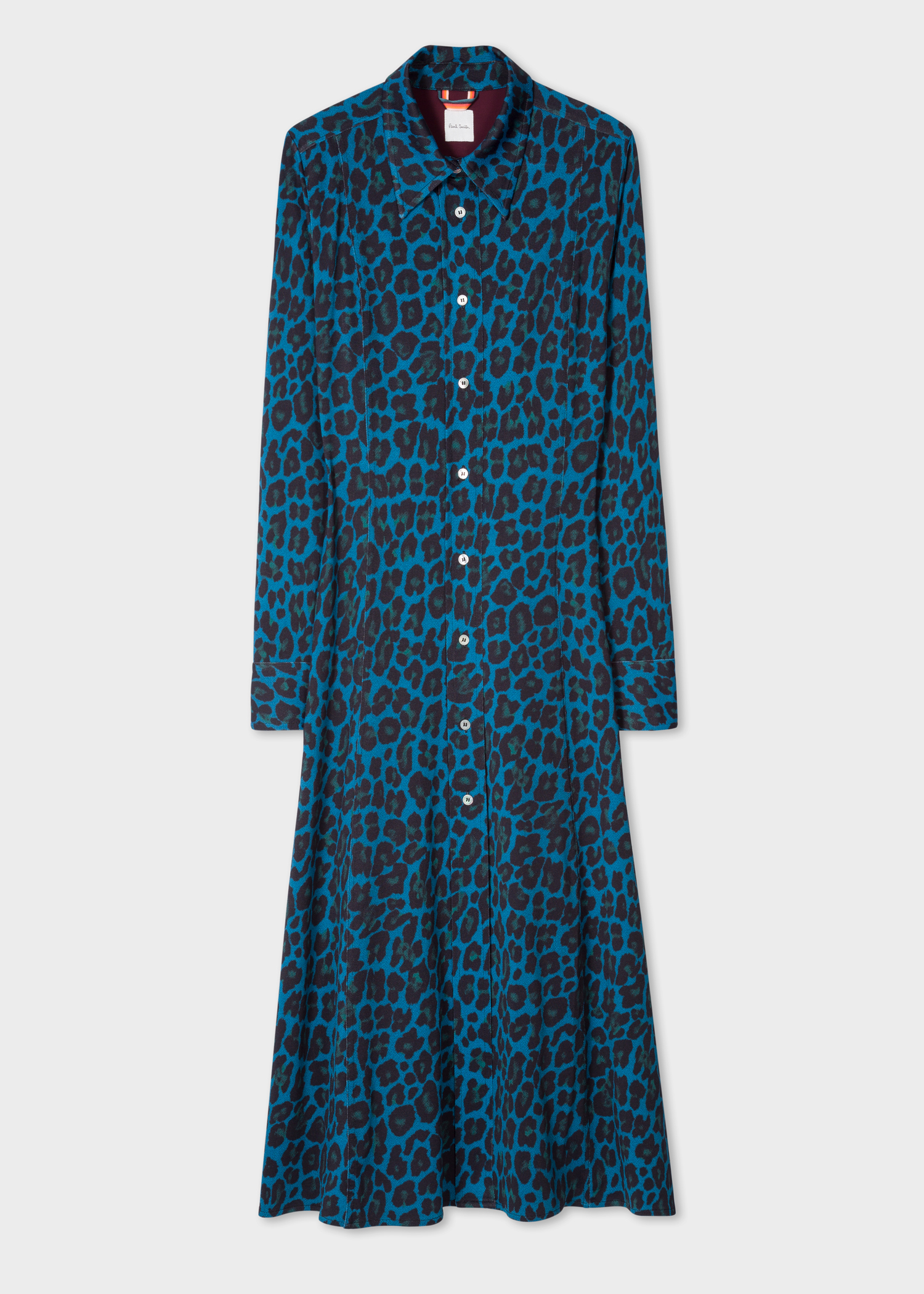 Front view - Women's Petrol Blue 'Leopard' Print Midi Shirt Dress Paul Smith