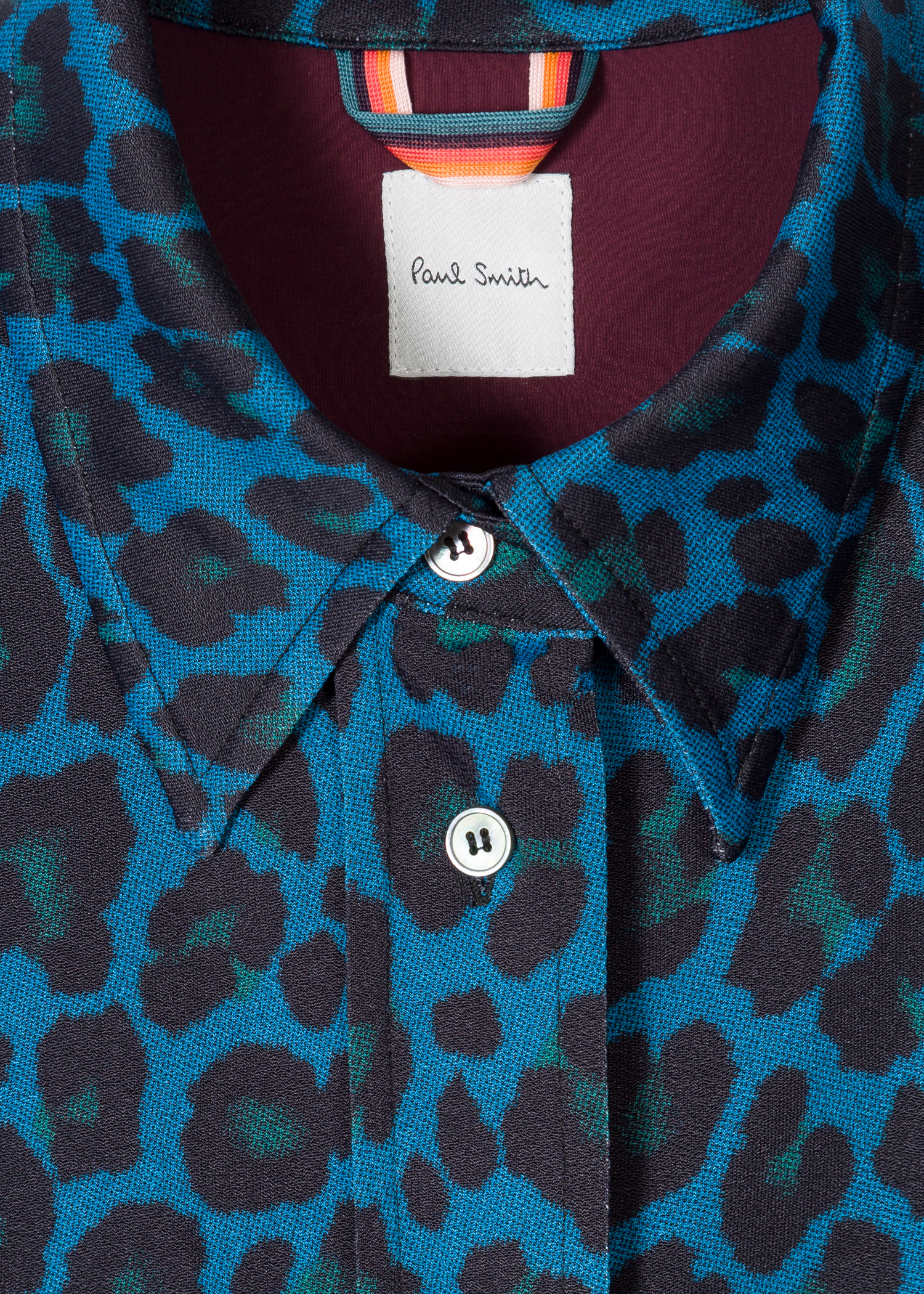 Collar view - Women's Petrol Blue 'Leopard' Print Midi Shirt Dress Paul Smith
