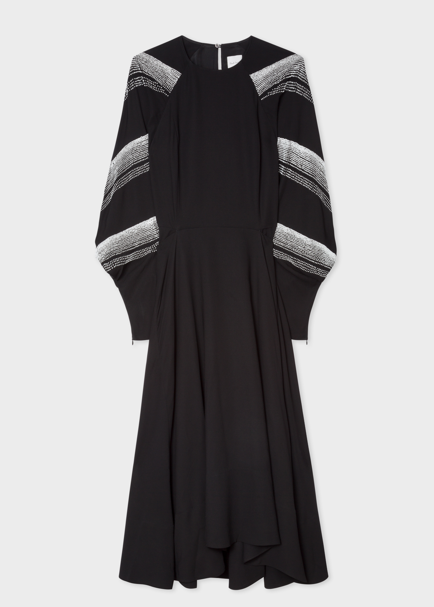 Front view - Women's Black Long-Sleeve Maxi Dress With Bugle Beaded Sleeves Paul Smith