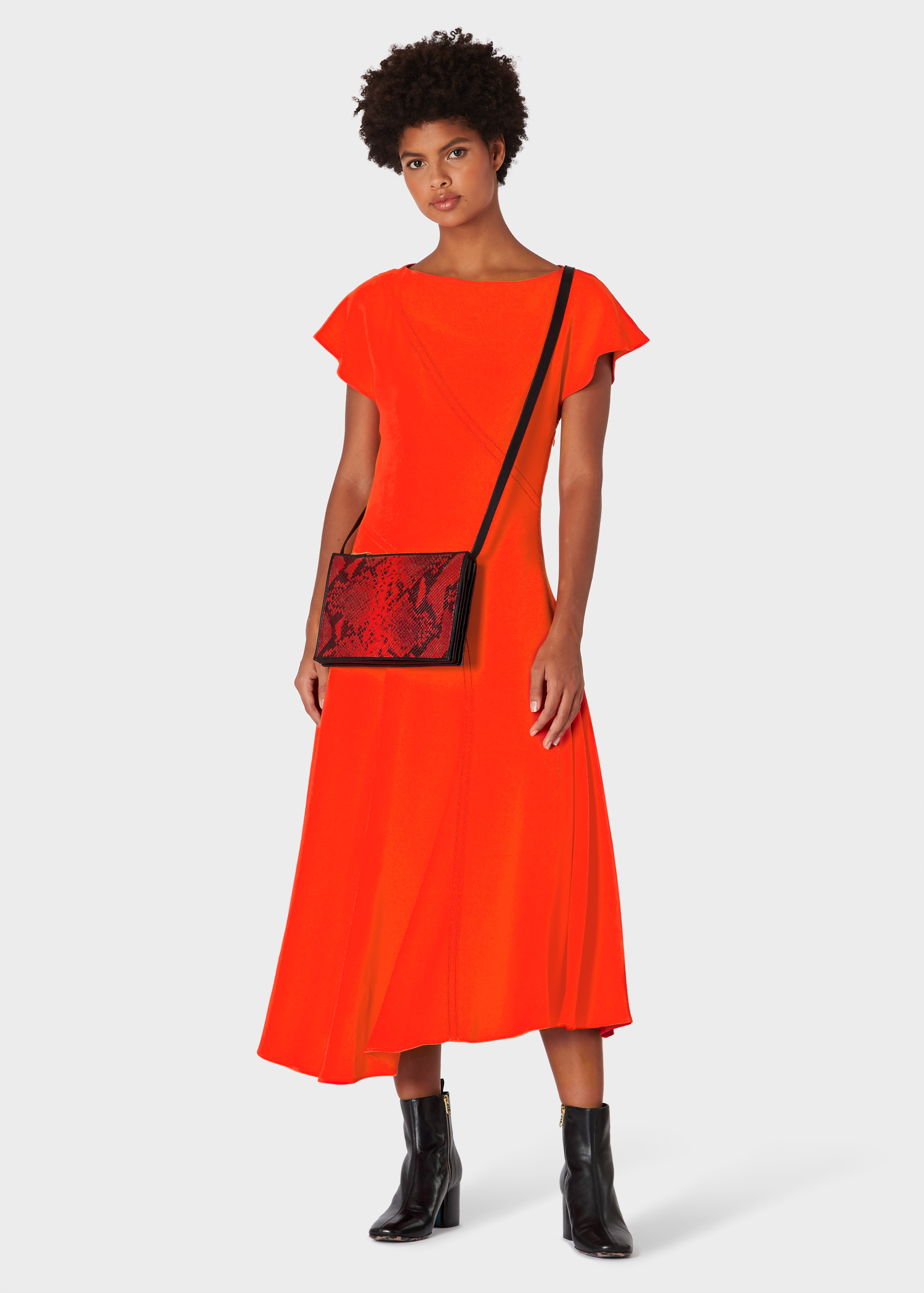 Model front view - Women's Orange Midi Dress With Asymmetric Hem Paul Smith
