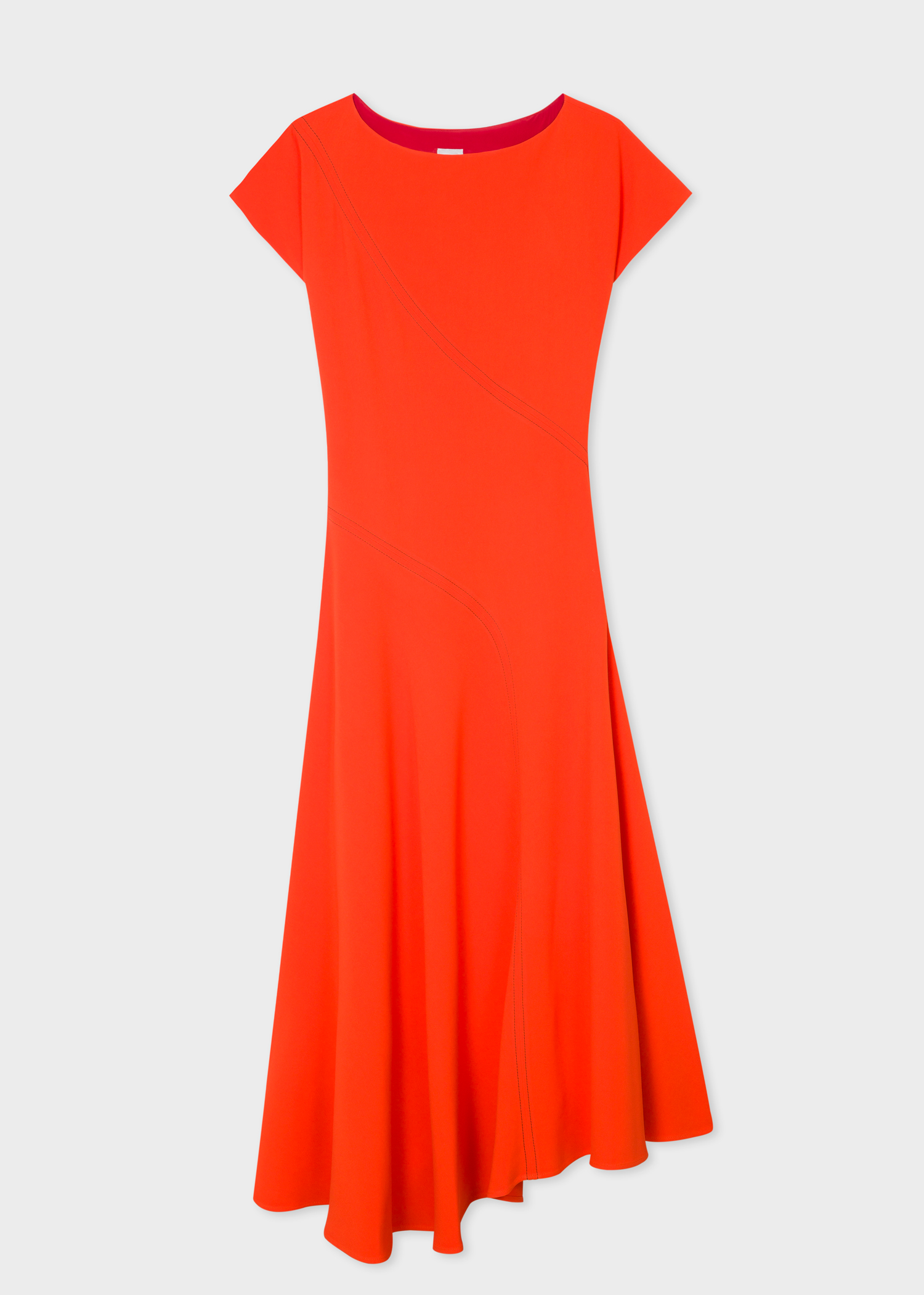 Front view - Women's Orange Midi Dress With Asymmetric Hem Paul Smith