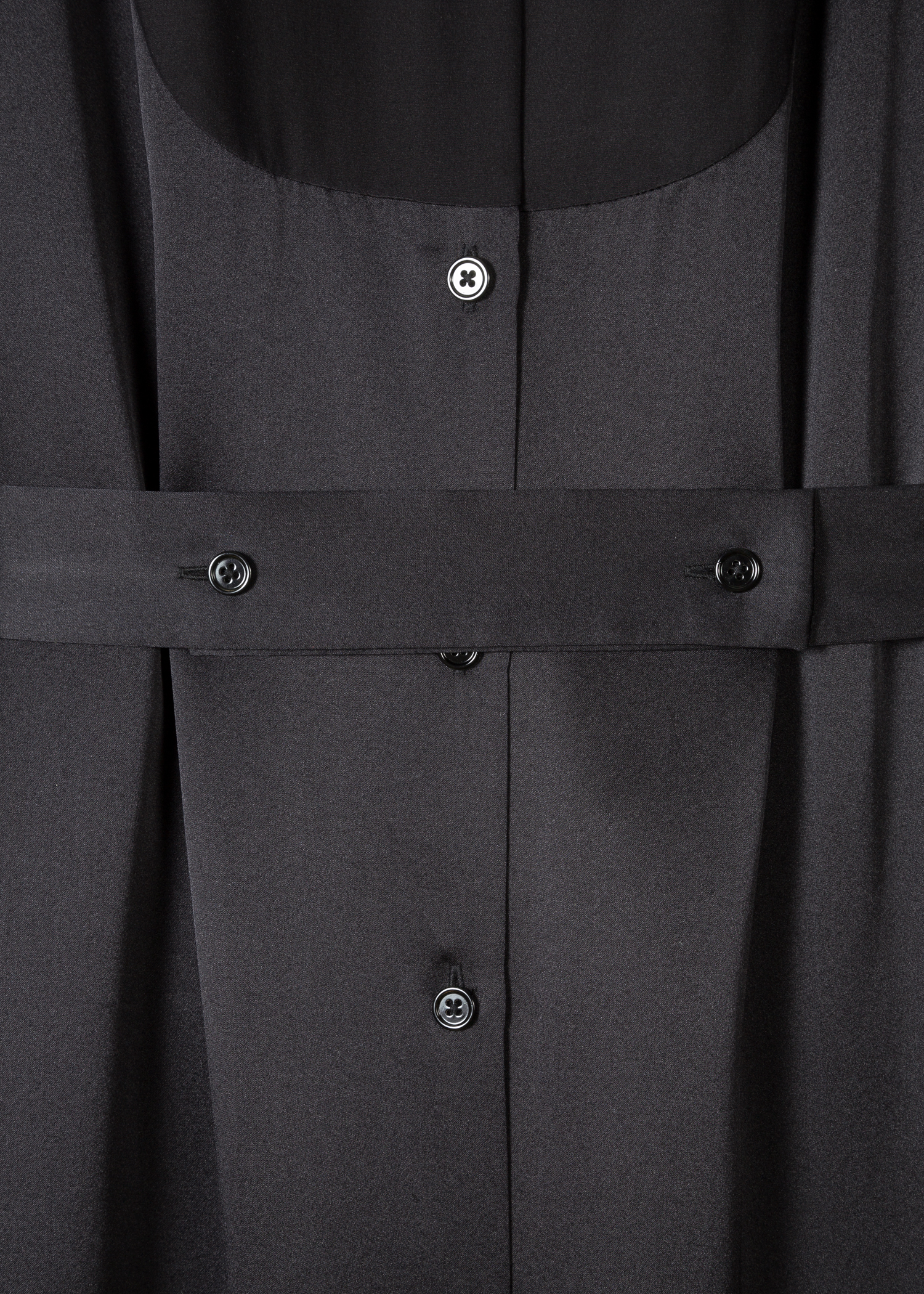 Belt view - Women's Black Tuxedo Satin Silk Shirt Dress With Bib And Belt Detail Paul Smith