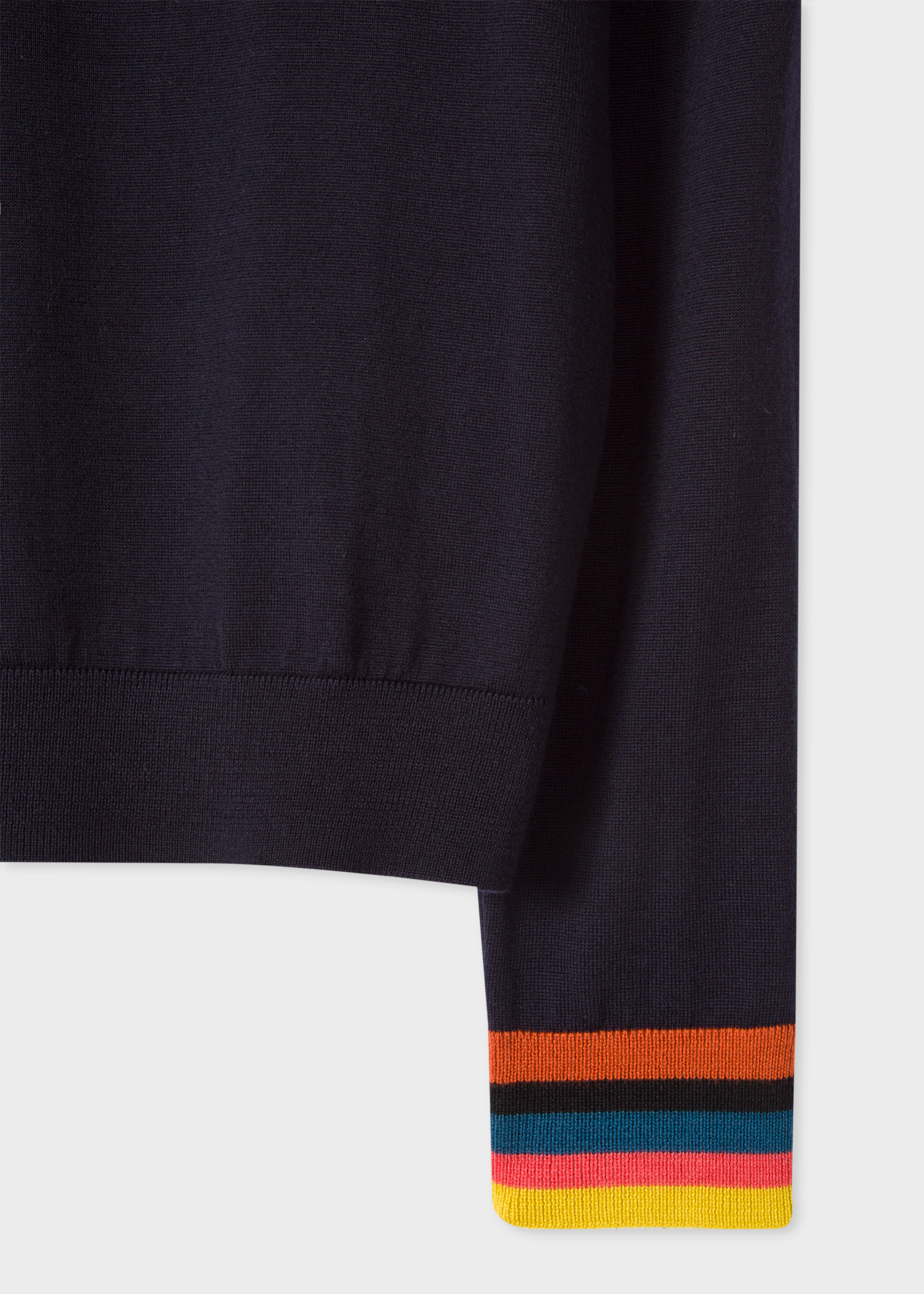 Sleeve View - Women's Dark Navy Merino Wool Sweater With 'Artist Stripe' Cuffs Paul Smith