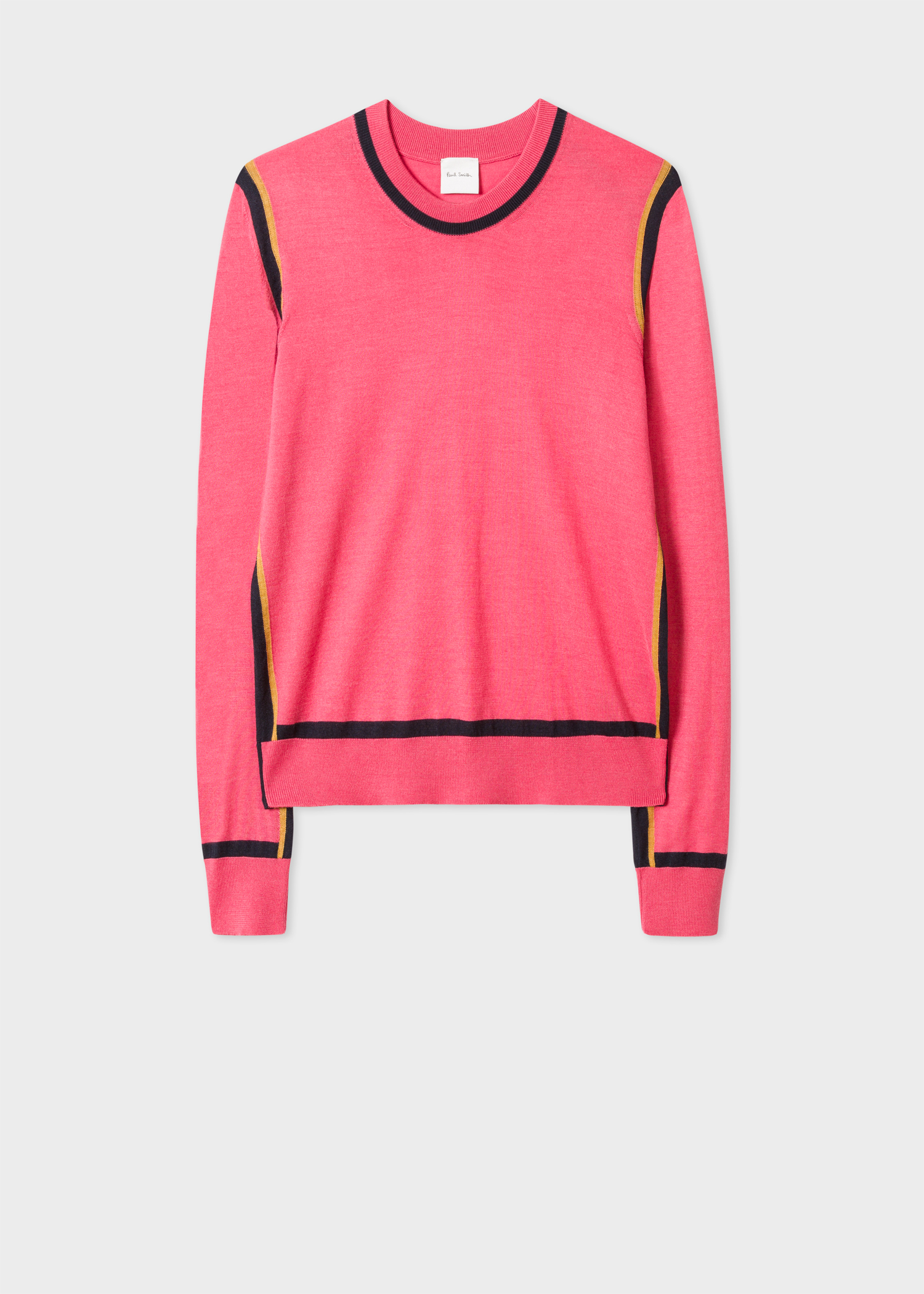Front View - Women's Pink Wool And Silk Sweater With Dark Navy Trims Paul Smith