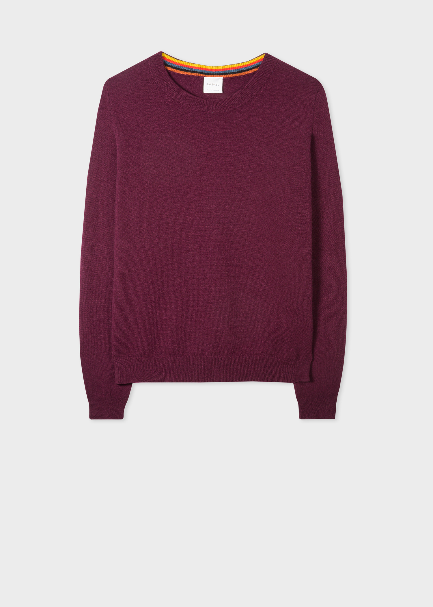 Front view - Women's Damson Cashmere Sweater With 'Artist Stripe' Trims Paul Smith