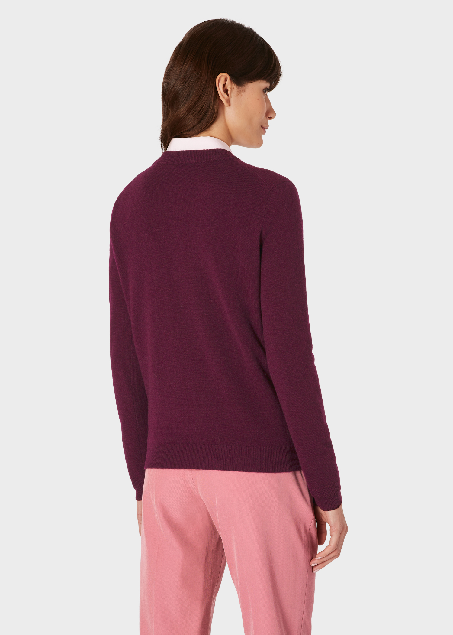 Model back close up - Women's Damson Cashmere Sweater With 'Artist Stripe' Trims Paul Smith
