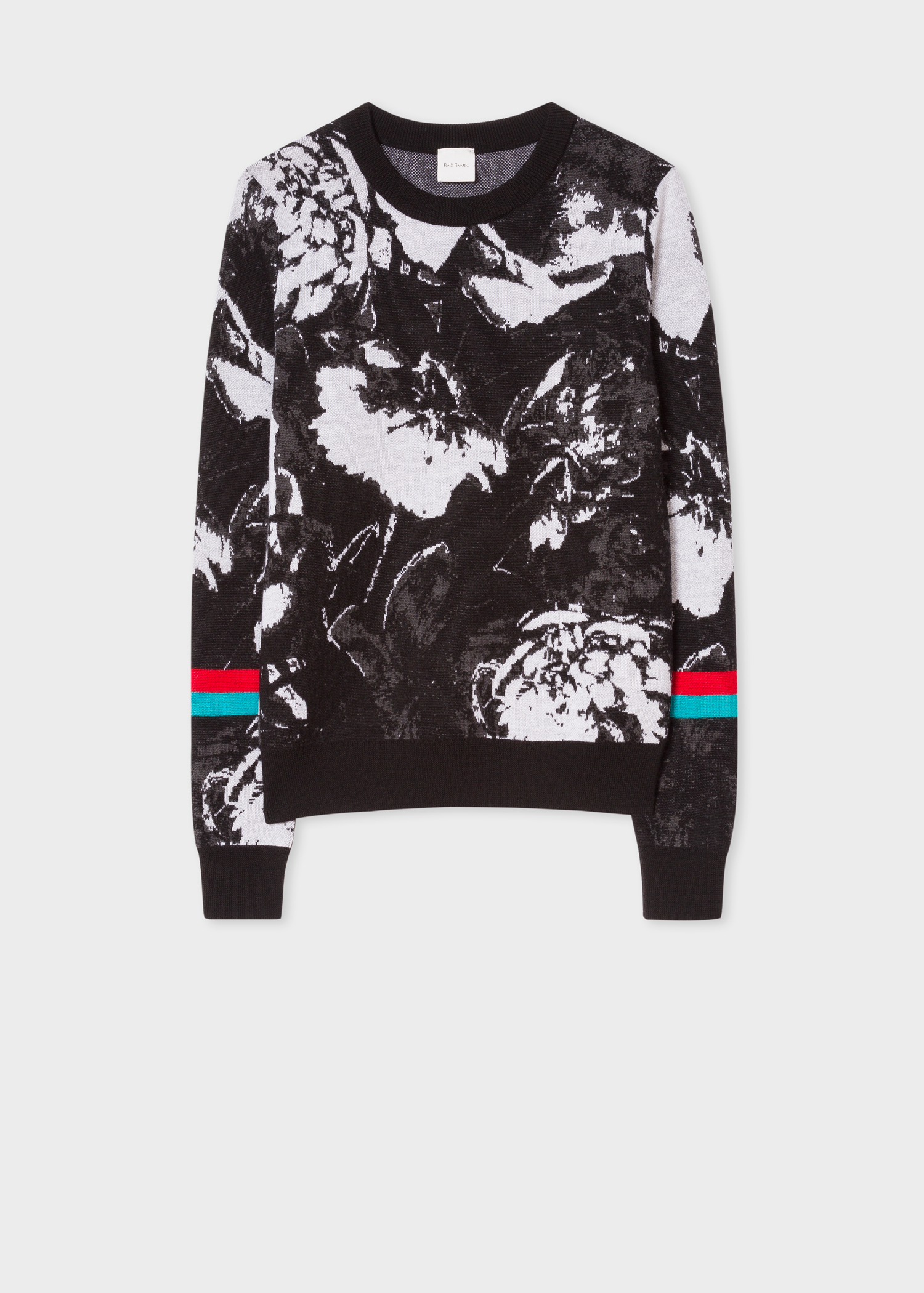 Front View - Women's Black 'Rose Photo' Jacquard Motif Wool Sweater Paul Smith