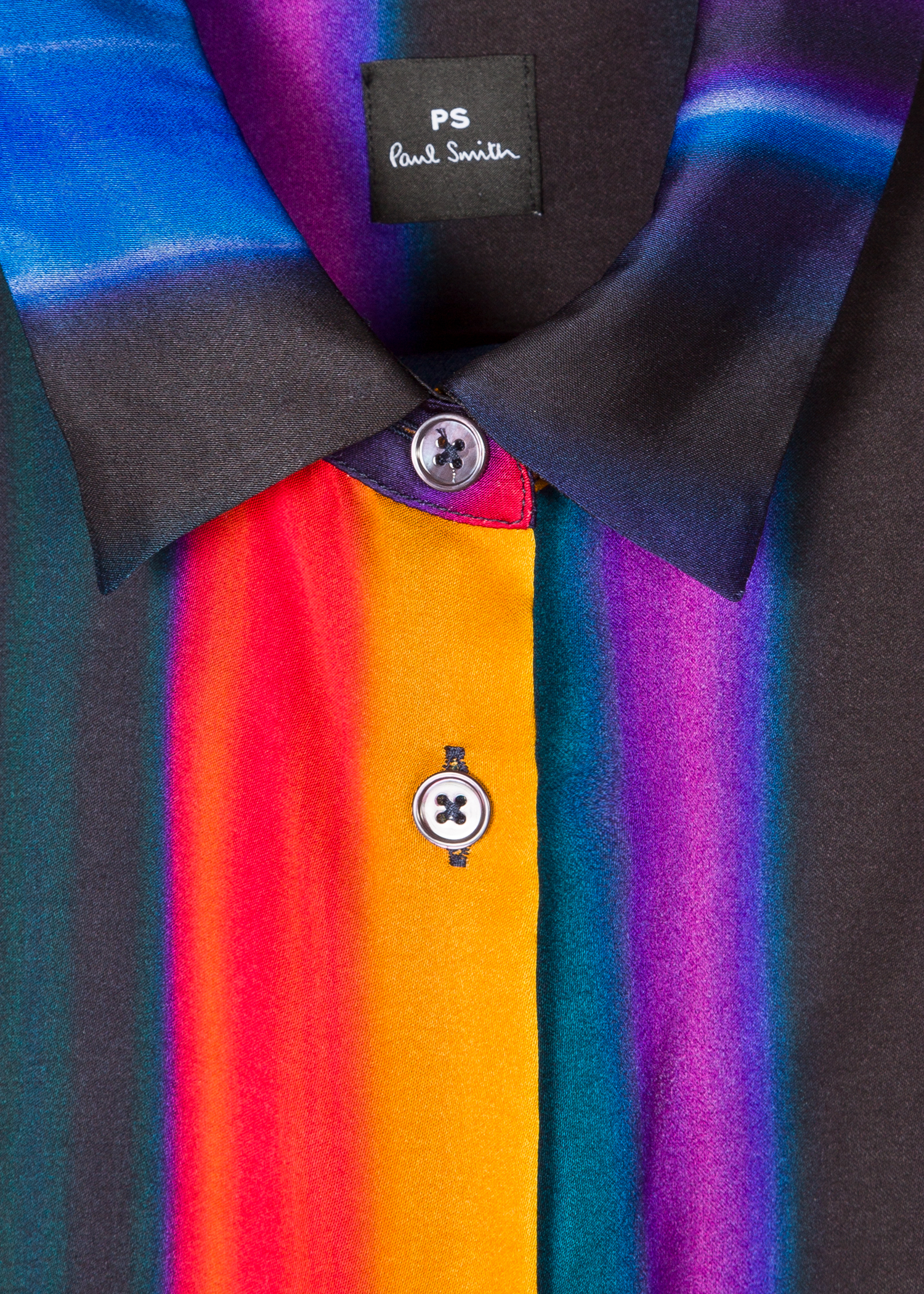 Collar view - Women's Black 'Horizon Stripe' Print Shirt Paul Smith