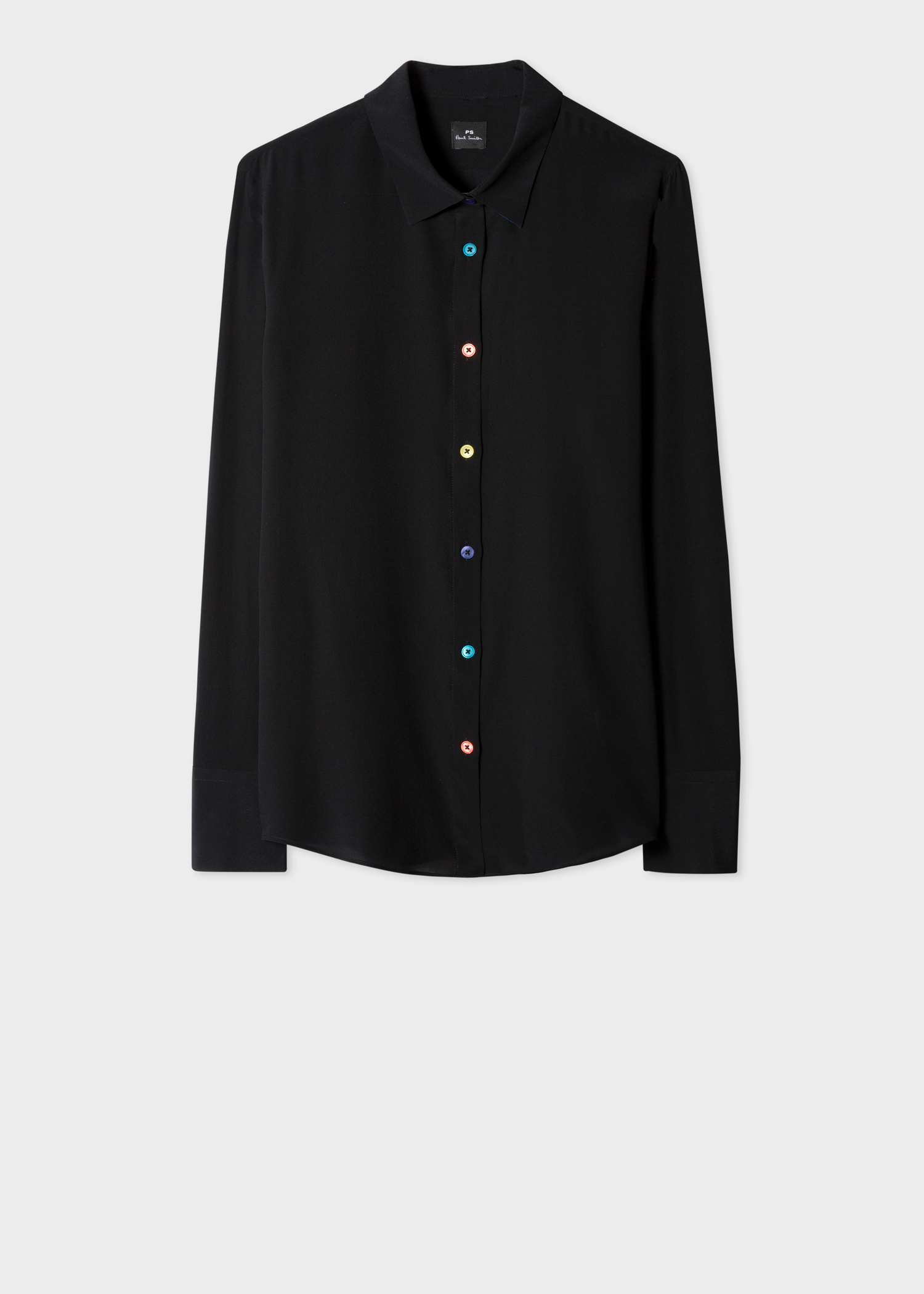 Front view - Women's Black Silk Shirt With Multi-Coloured Button Placket Paul Smith