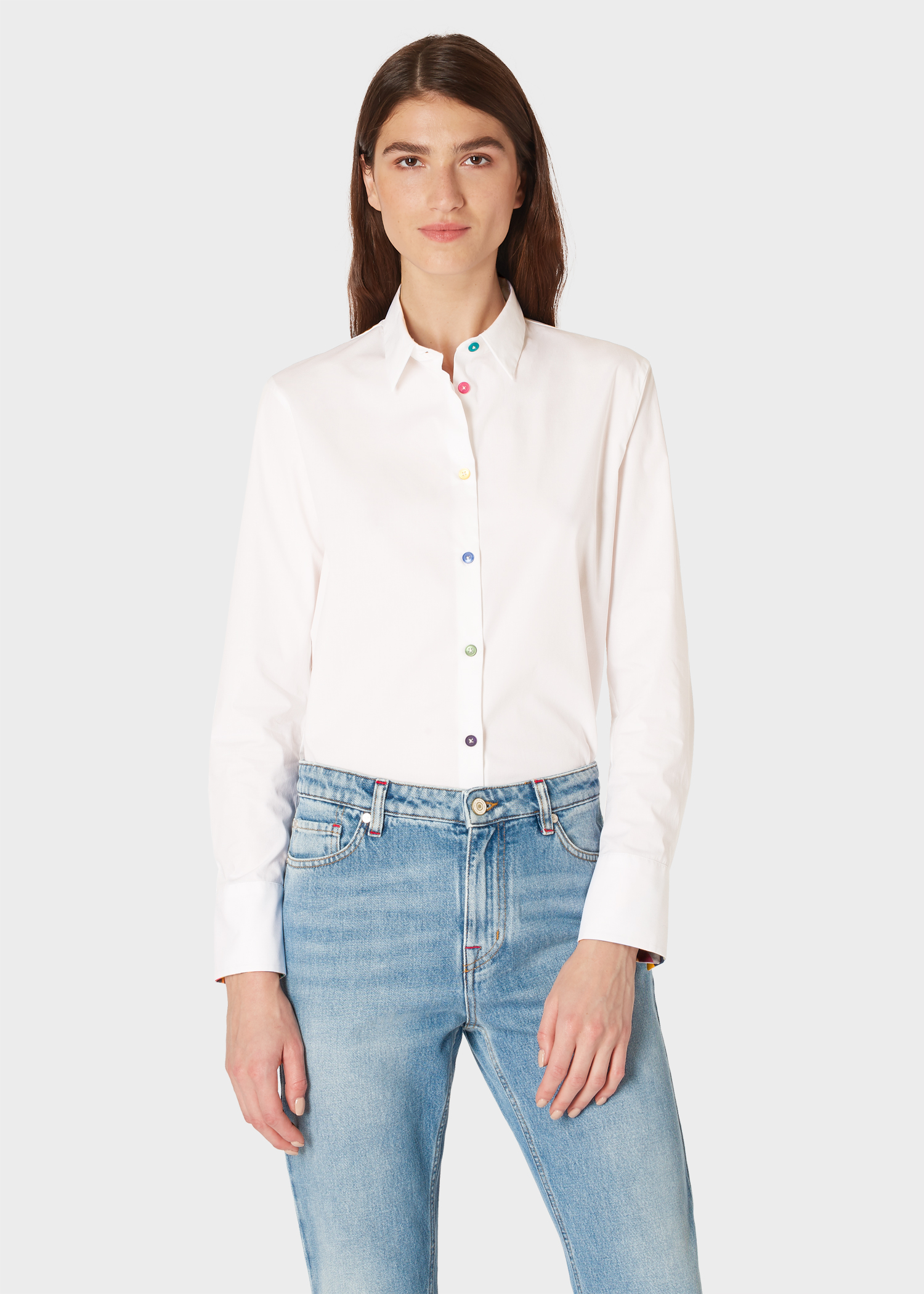 Women's White Stretch-Cotton Shirt With 'Swirl' Cuff Lining