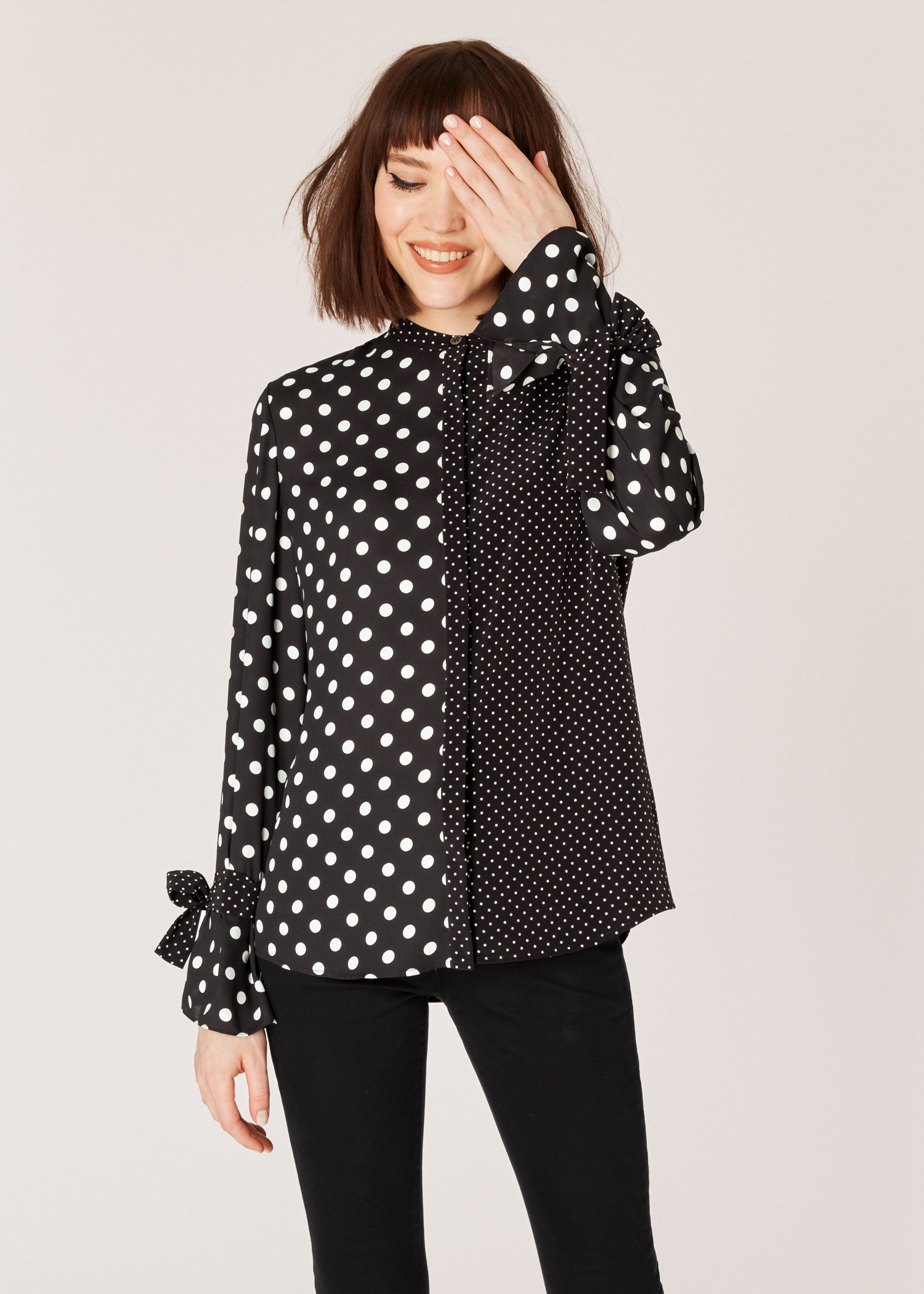 Women's Black And White Polka Dot Shirt With Tie Cuffs - Paul Smith US