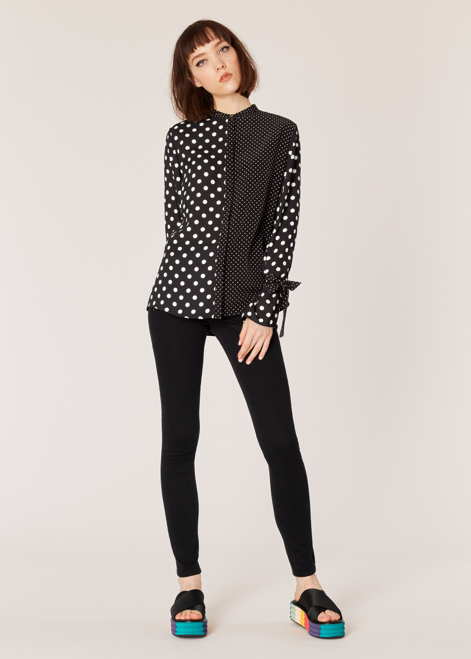 Women's Black And White Polka Dot Shirt With Tie Cuffs - Paul Smith US