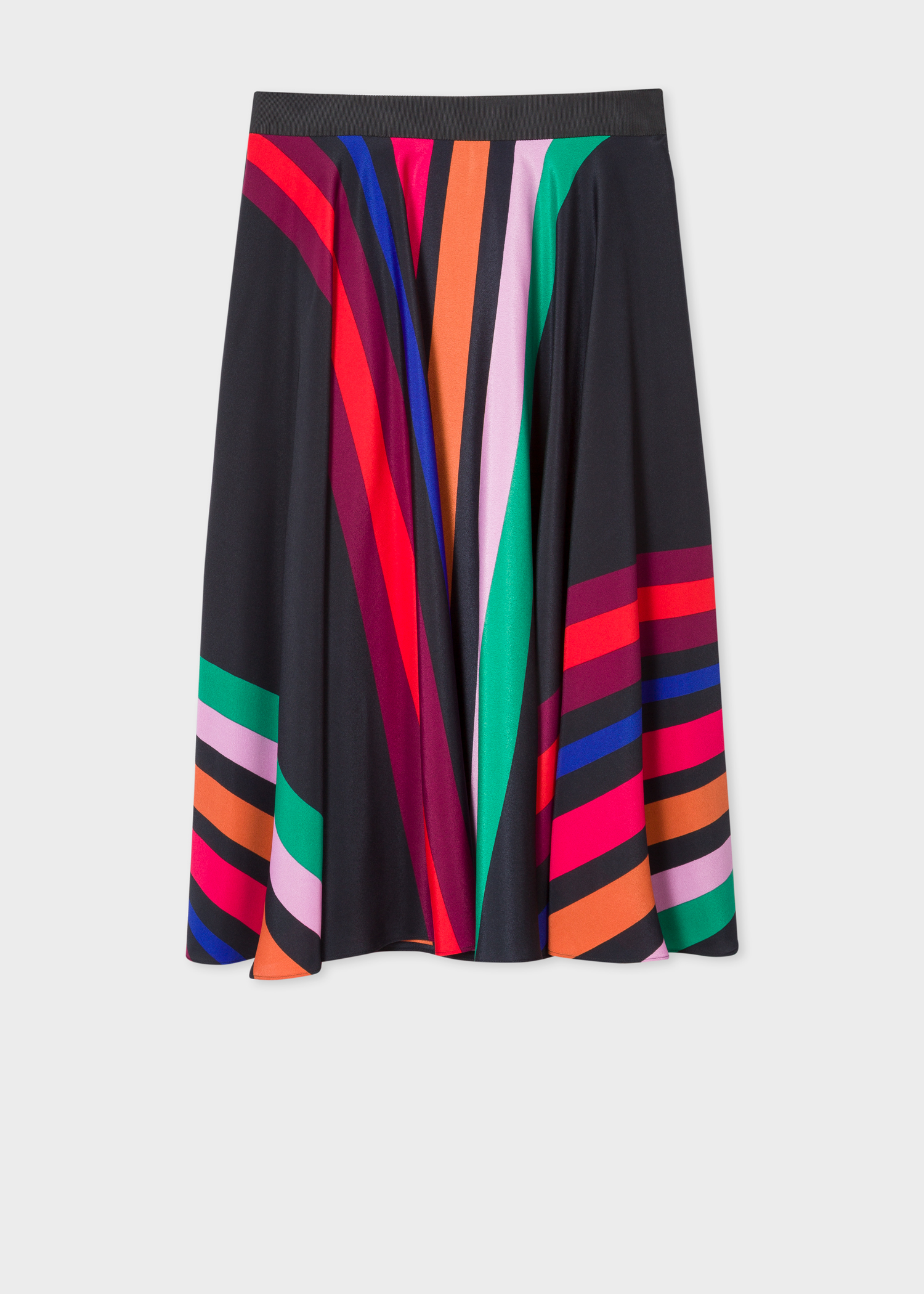 Front View - Women's Black Multi-Coloured Stripe Midi Skirt Paul Smith