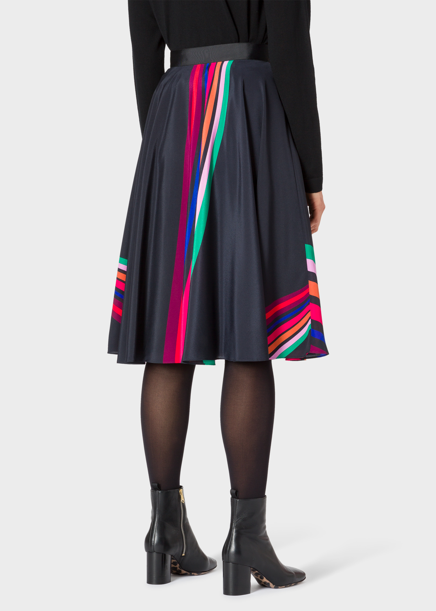 Model back close up - Women's Black Multi-Coloured Stripe Midi Skirt Paul Smith