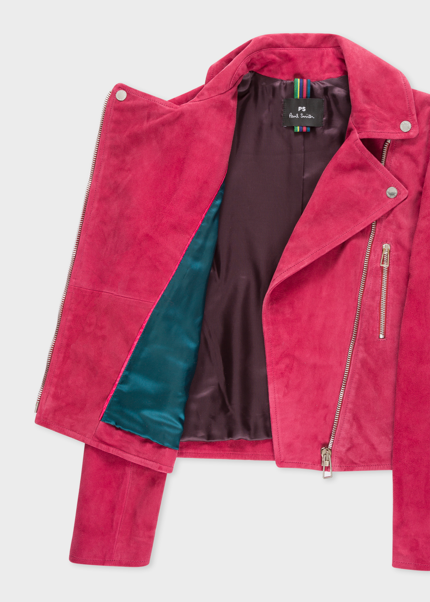 Women S Raspberry Suede Biker Jacket Paul Smith Australia Internal View Women S Raspberry Suede Biker Jacket Paul Smith