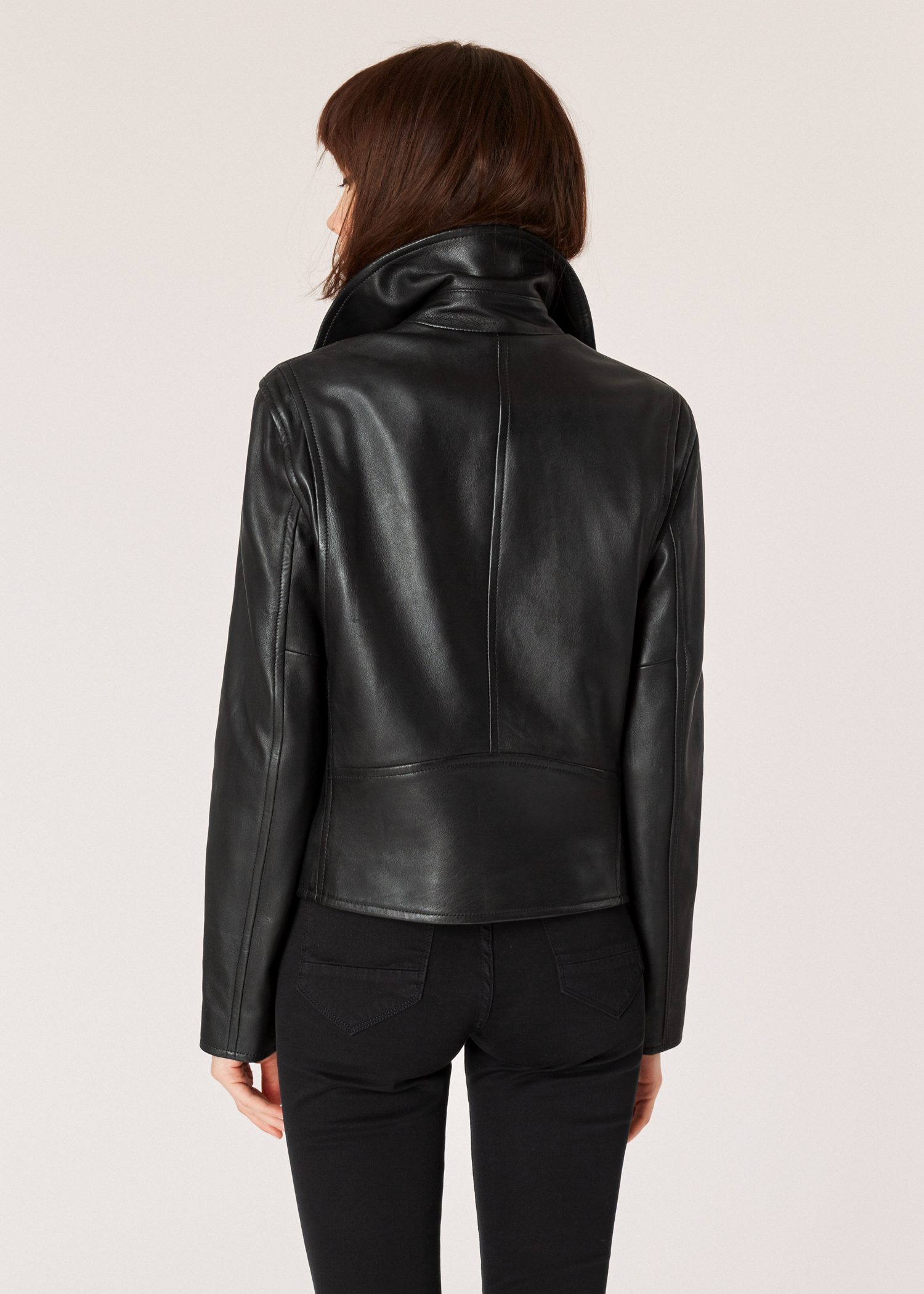 Women S Black Leather Biker Jacket With Zip Pockets