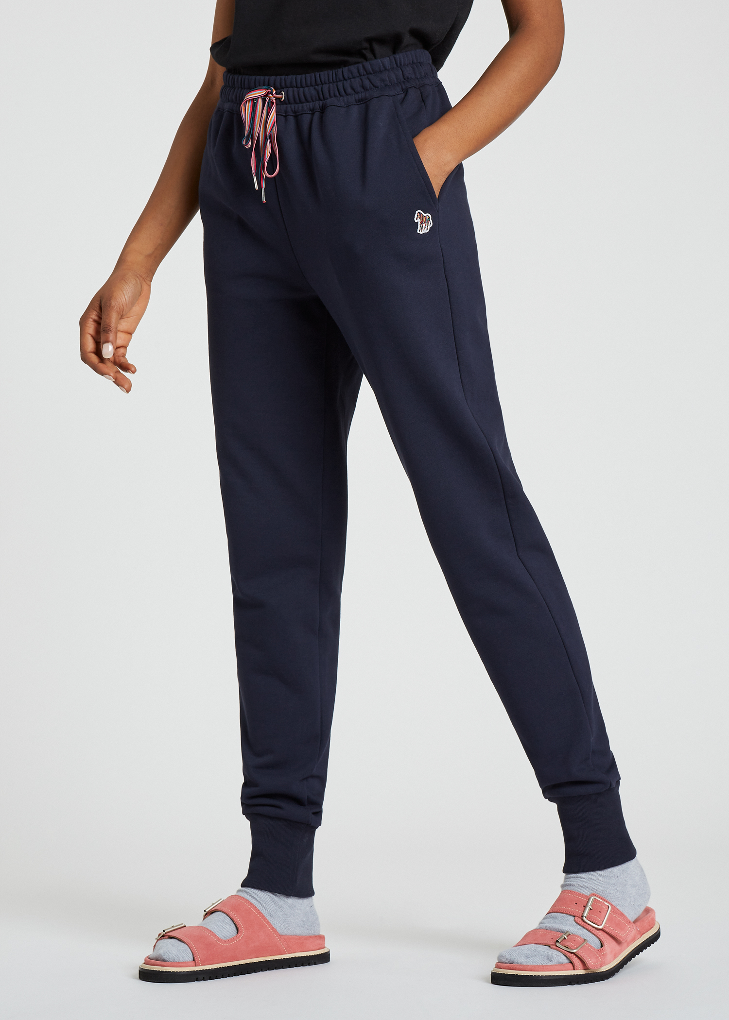 Model front view - Women's Navy Zebra Logo Organic-Cotton Sweatpants Paul Smith