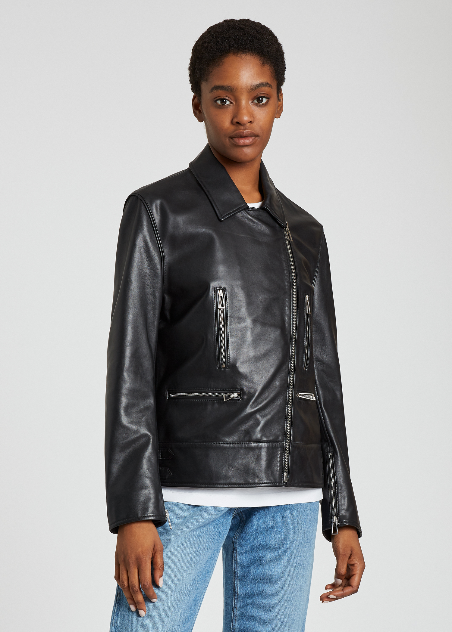 Black Leather Zip Biker Jacket