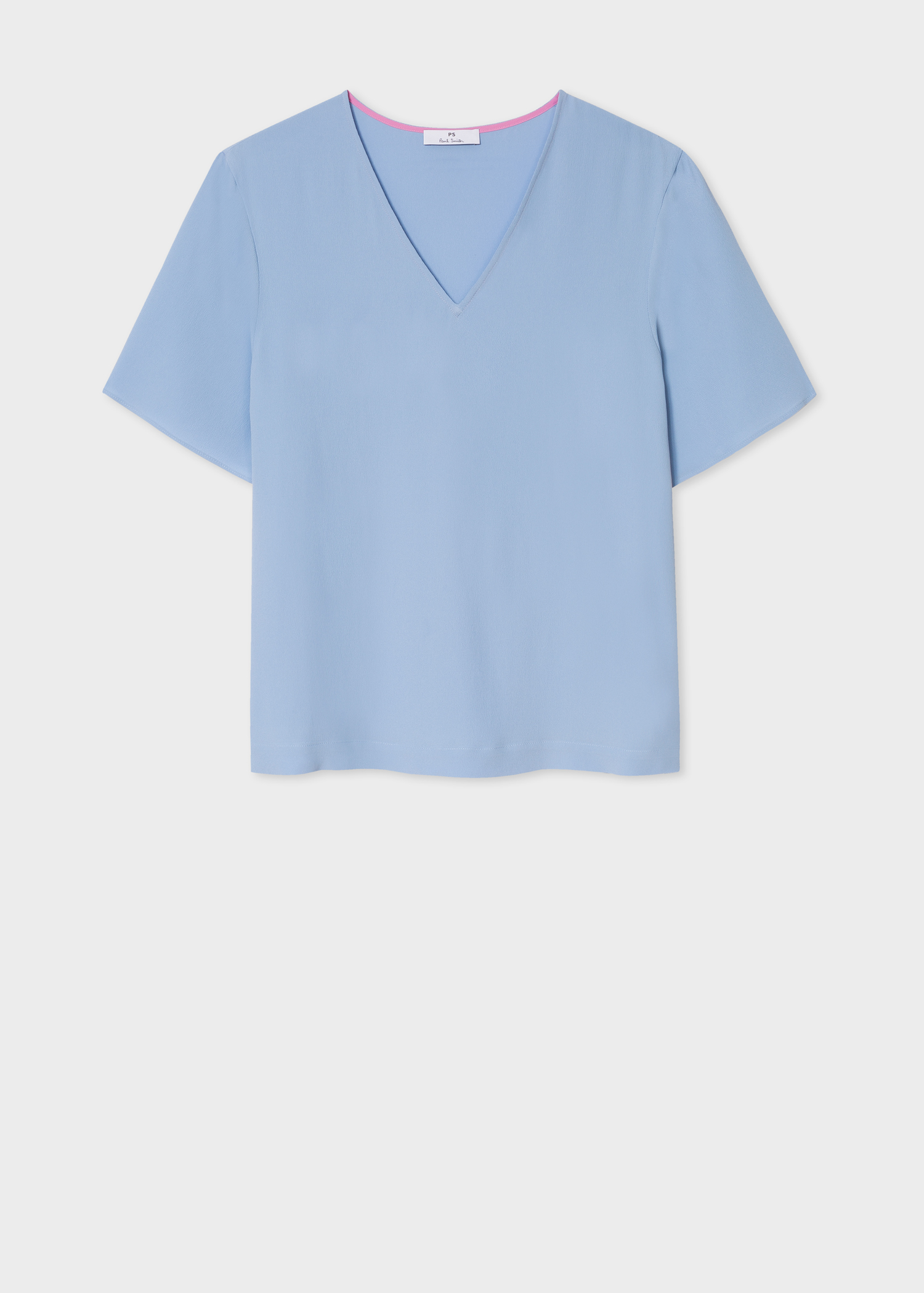 Front View - Women's Light Blue V-Neck Silk-Blend T-Shirt Paul Smith