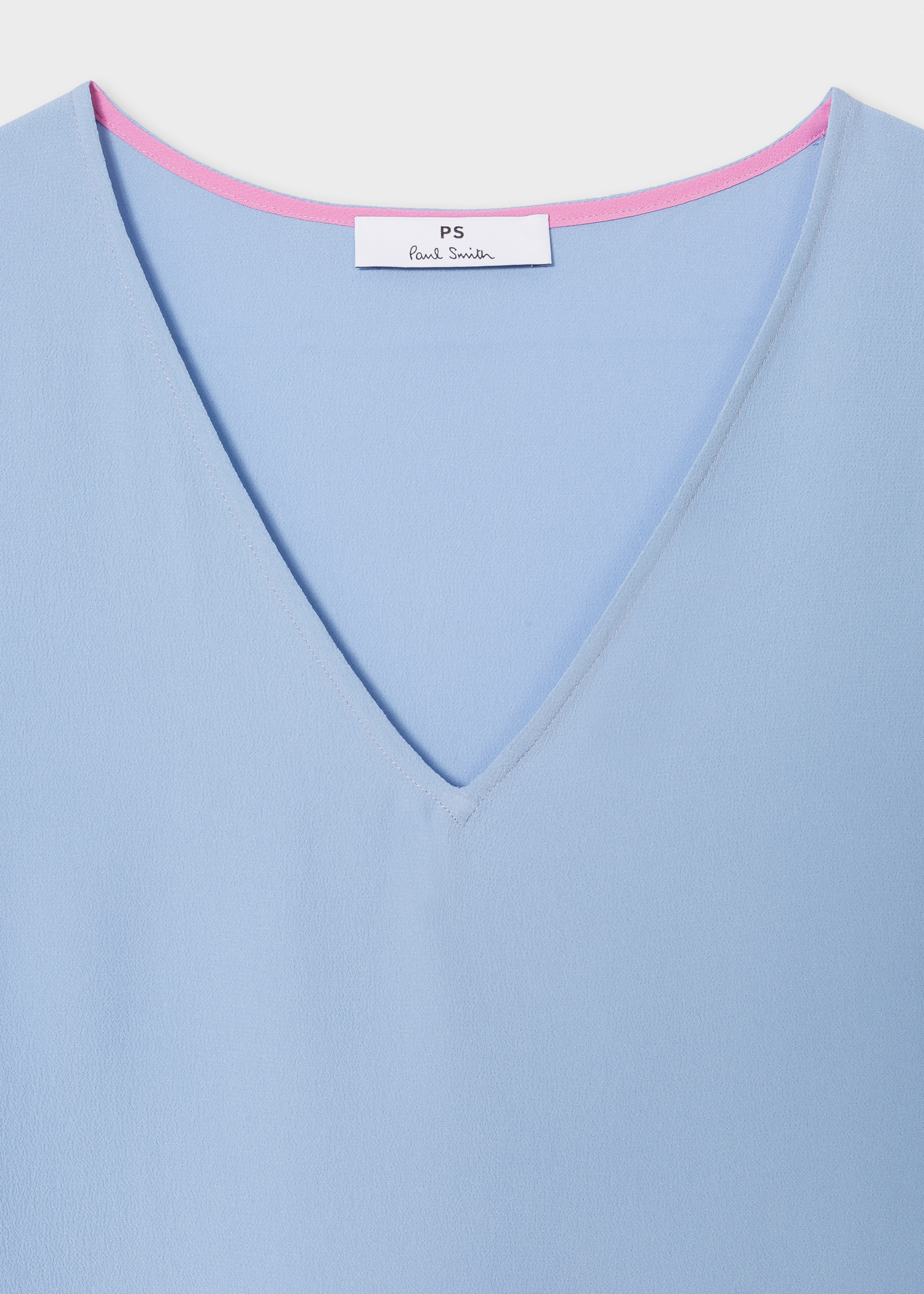 Collar View - Women's Light Blue V-Neck Silk-Blend T-Shirt Paul Smith