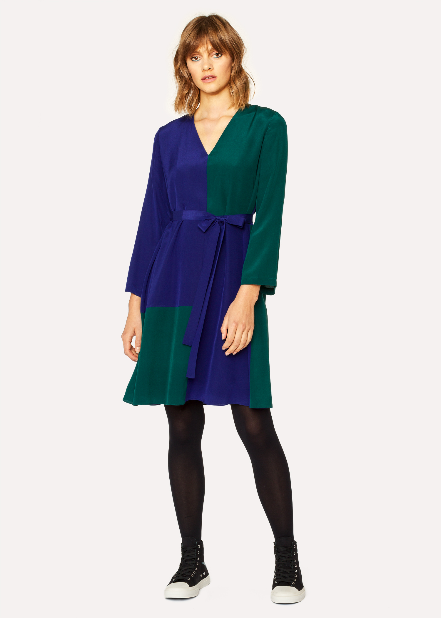 Women S V Neck Cobalt Blue And Green Colour Block Dress Paul Smith Women S V Neck Cobalt Blue And Green Colour Block Dress Paul Smith
