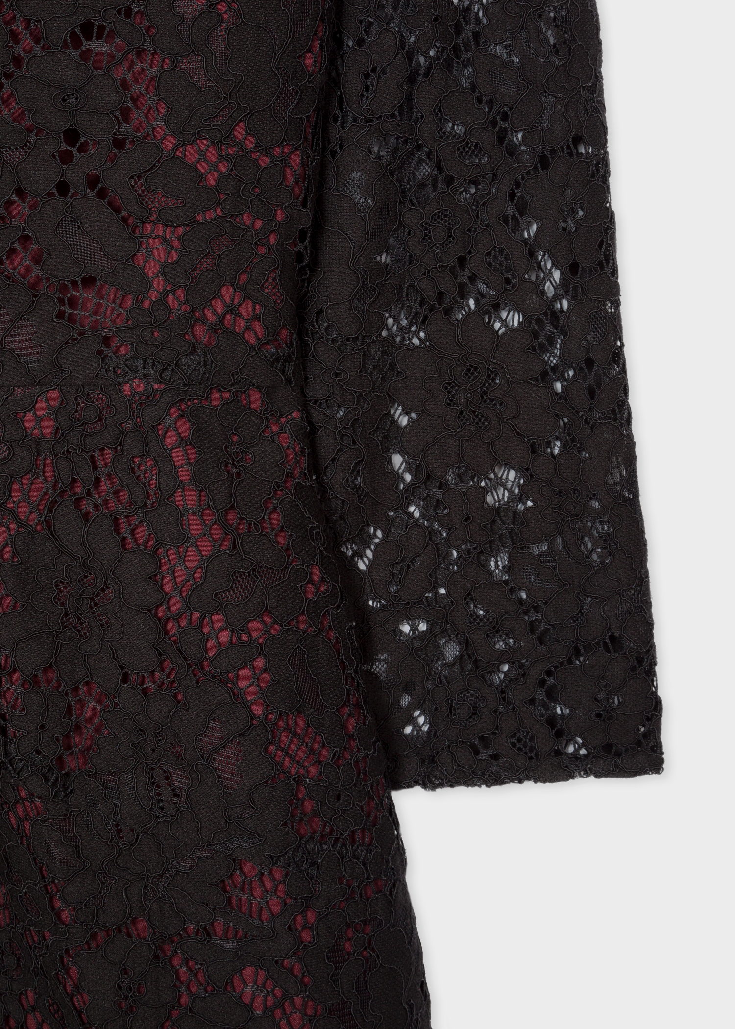 Detail view - Women's Black Lace Dress With Contrasting Berry Lining Paul Smith