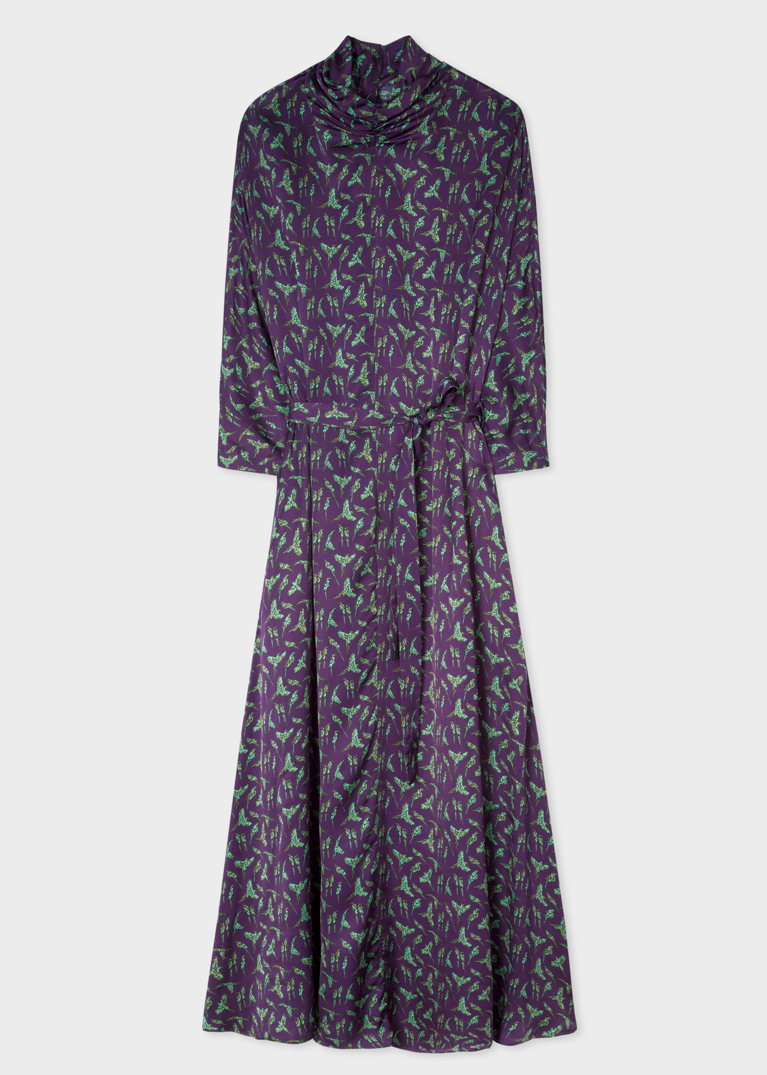Front view - Women's Violet 'Parrot' Print Gathered-Neck Midi Dress Paul Smith