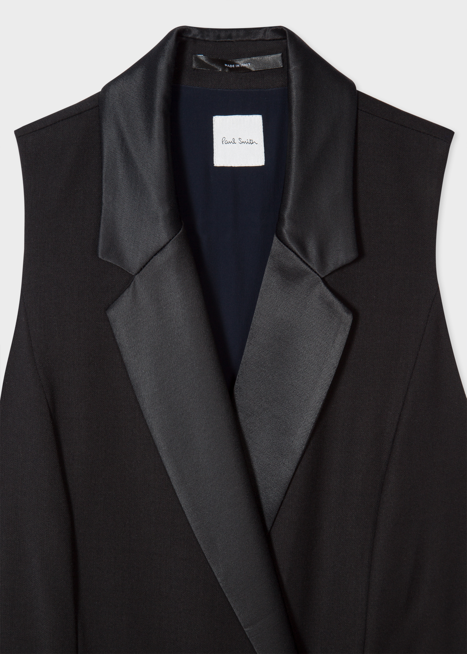 Lapel View - Women's Black Tuxedo Double-Breasted Dress With Satin Detail Paul Smith
