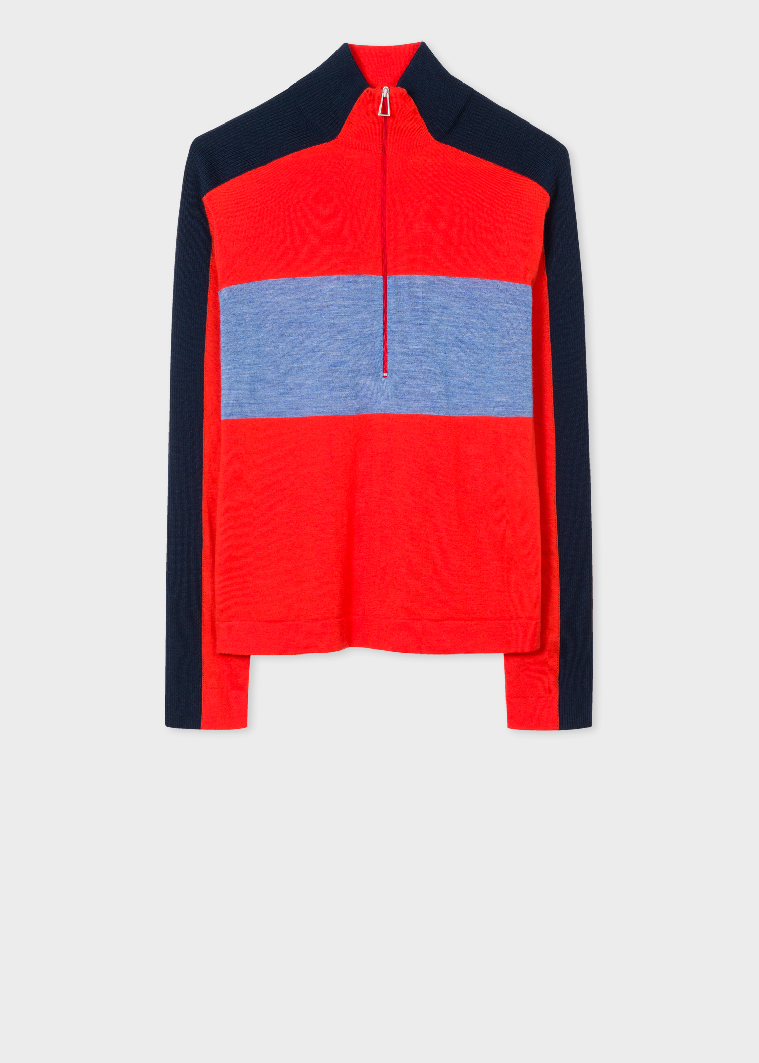 Front view - Women's Red Colour-Block Half-Zip Wool Sweater Paul Smith