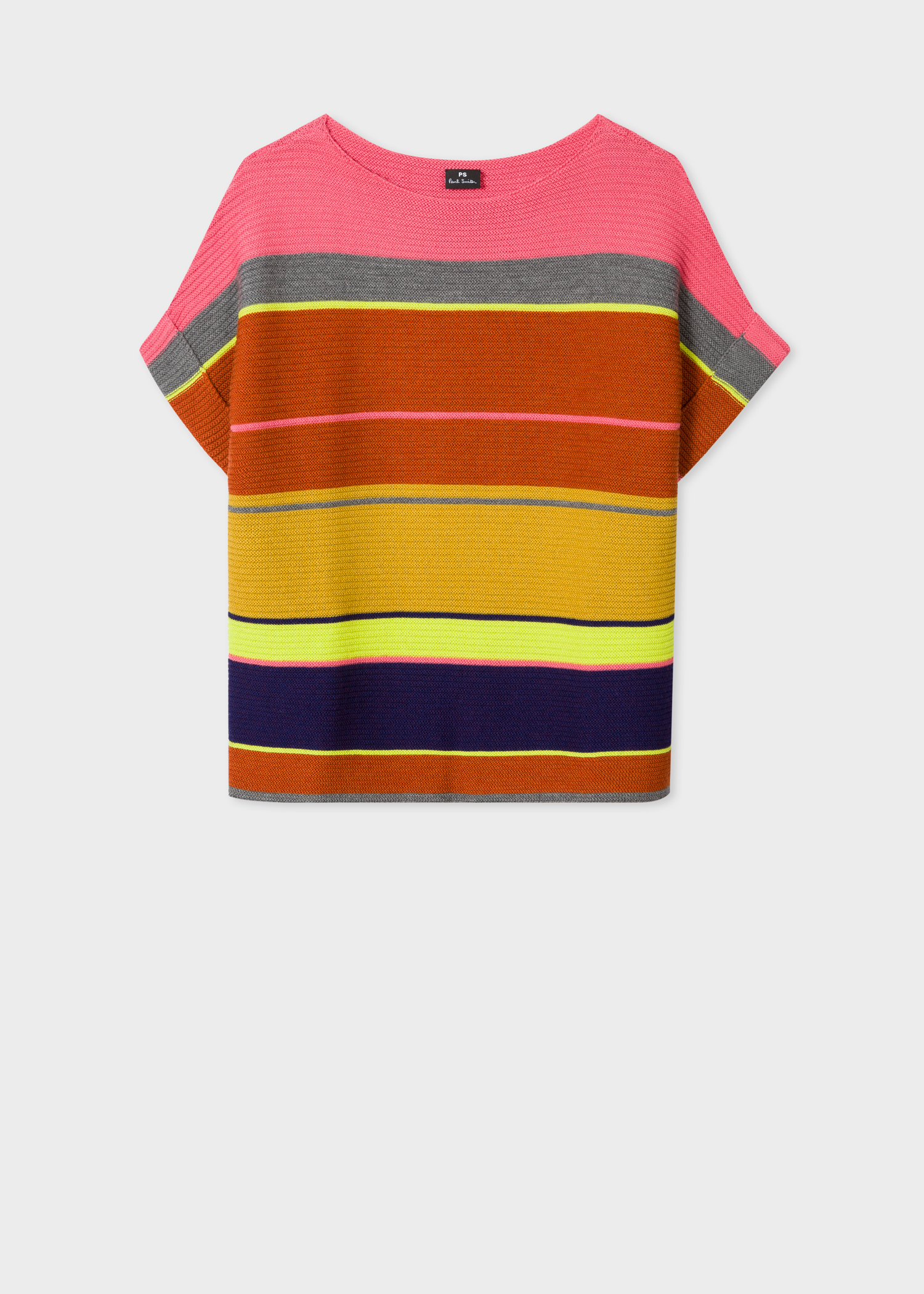Front view - Women's Multi-Coloured Stripe Wool And Cotton-Blend Short-Sleeve Sweater Paul Smith